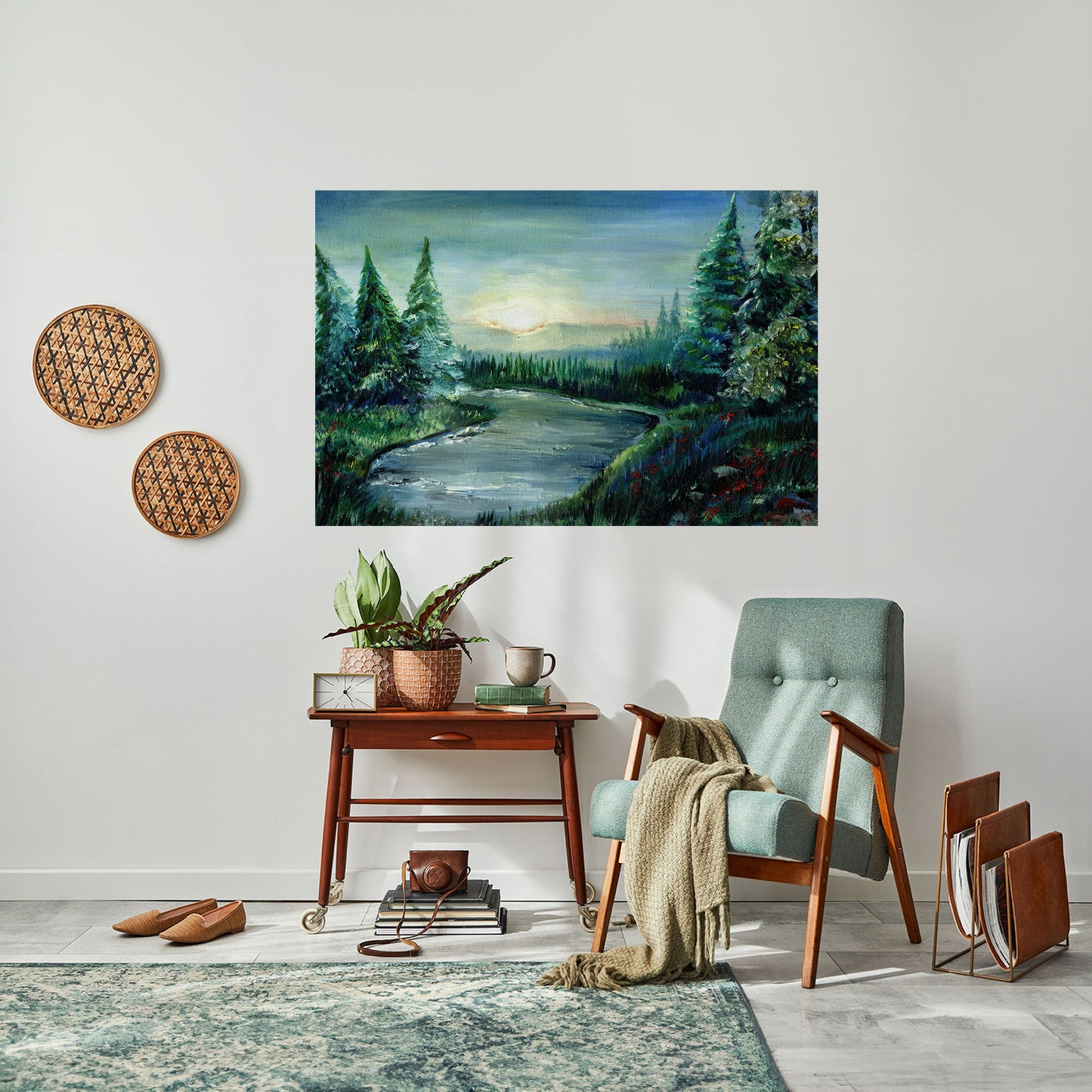 Poster orizzontale staccabile e attaccabile TRAMONTO NELLA FORESTA
