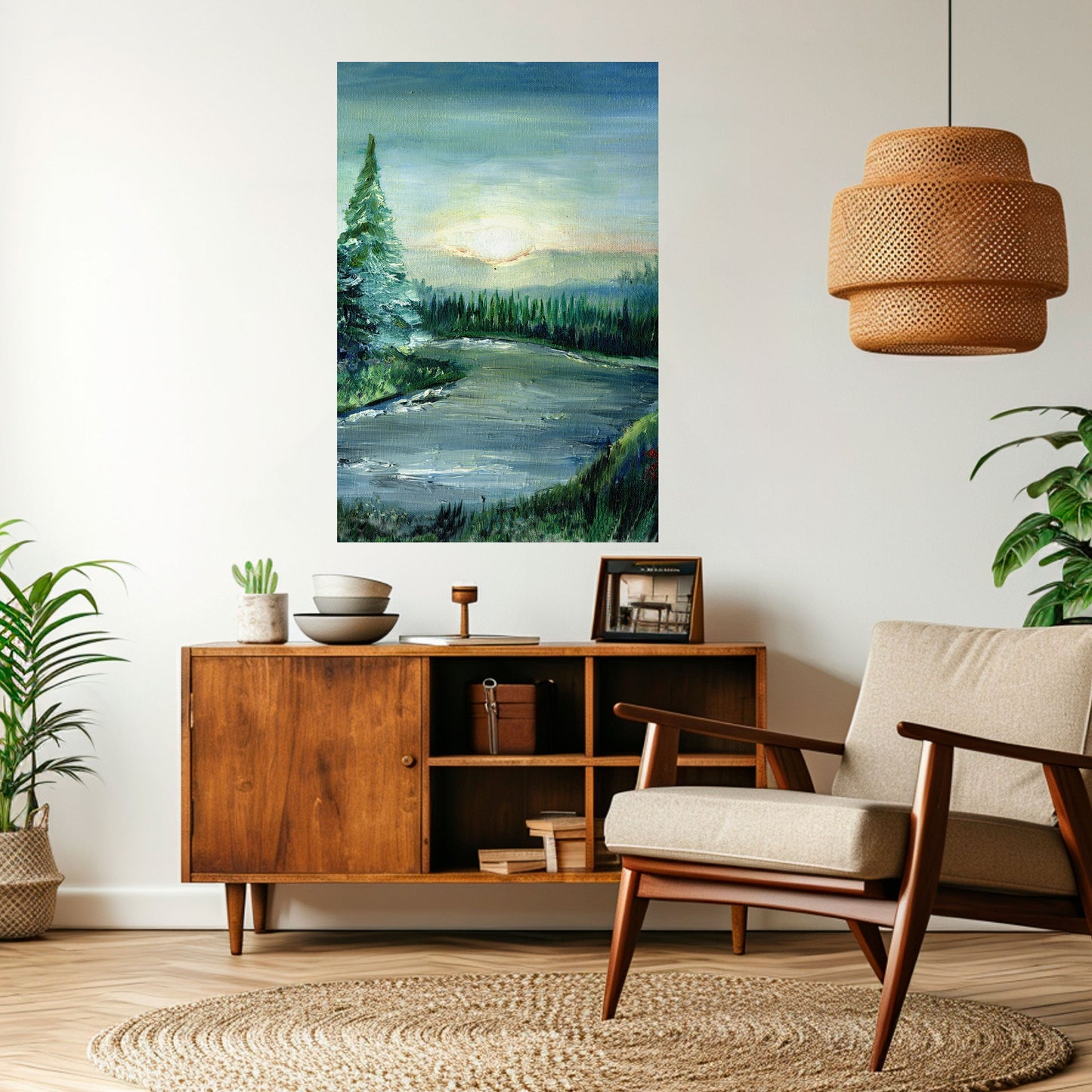 Poster verticale staccabile e attaccabile TRAMONTO NELLA FORESTA