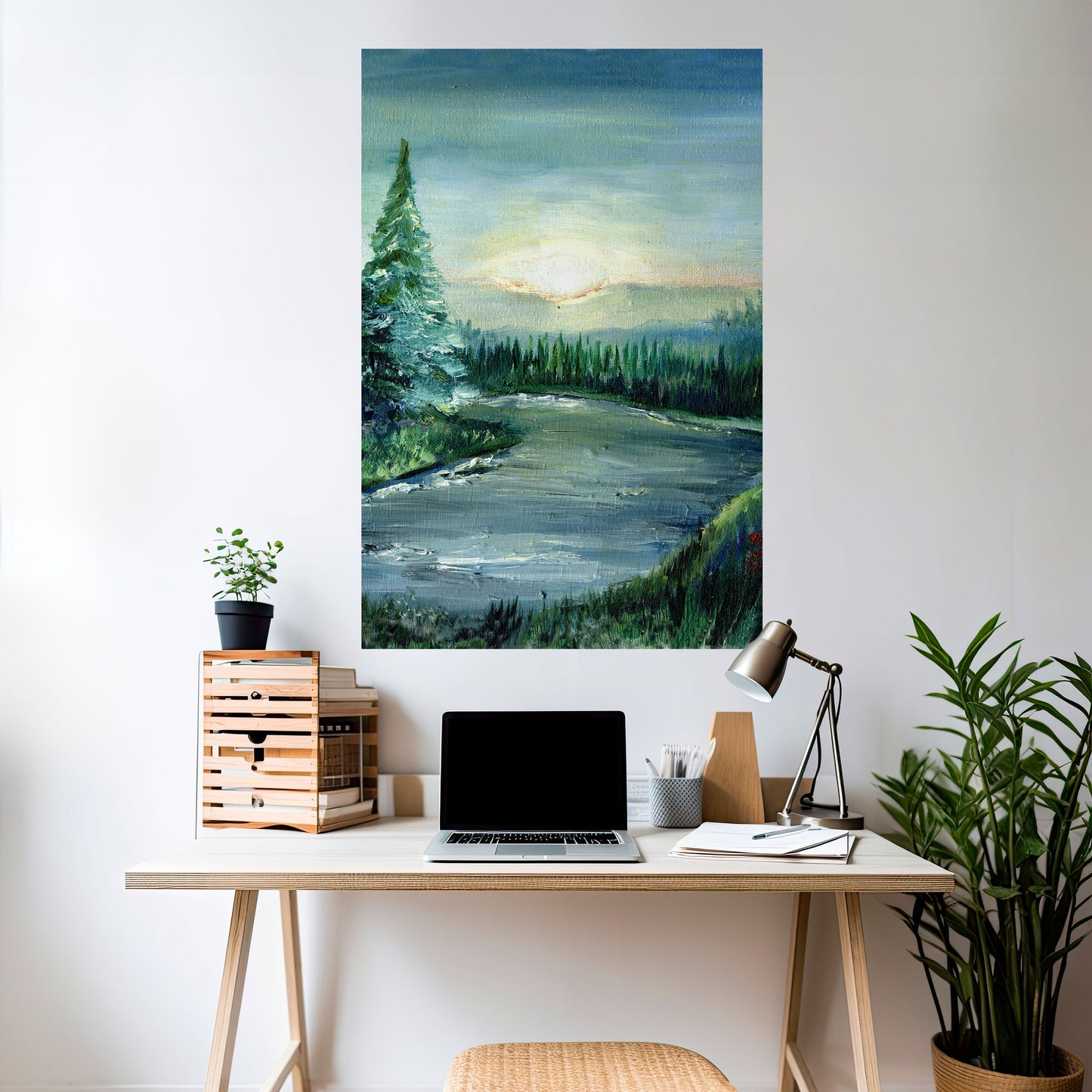 Poster verticale staccabile e attaccabile TRAMONTO NELLA FORESTA