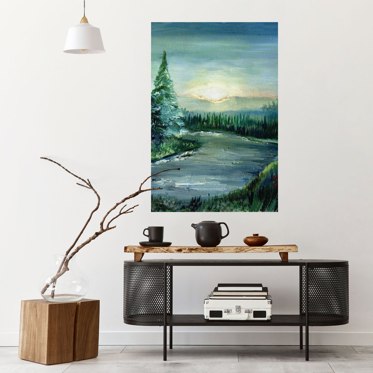 Poster verticale staccabile e attaccabile TRAMONTO NELLA FORESTA