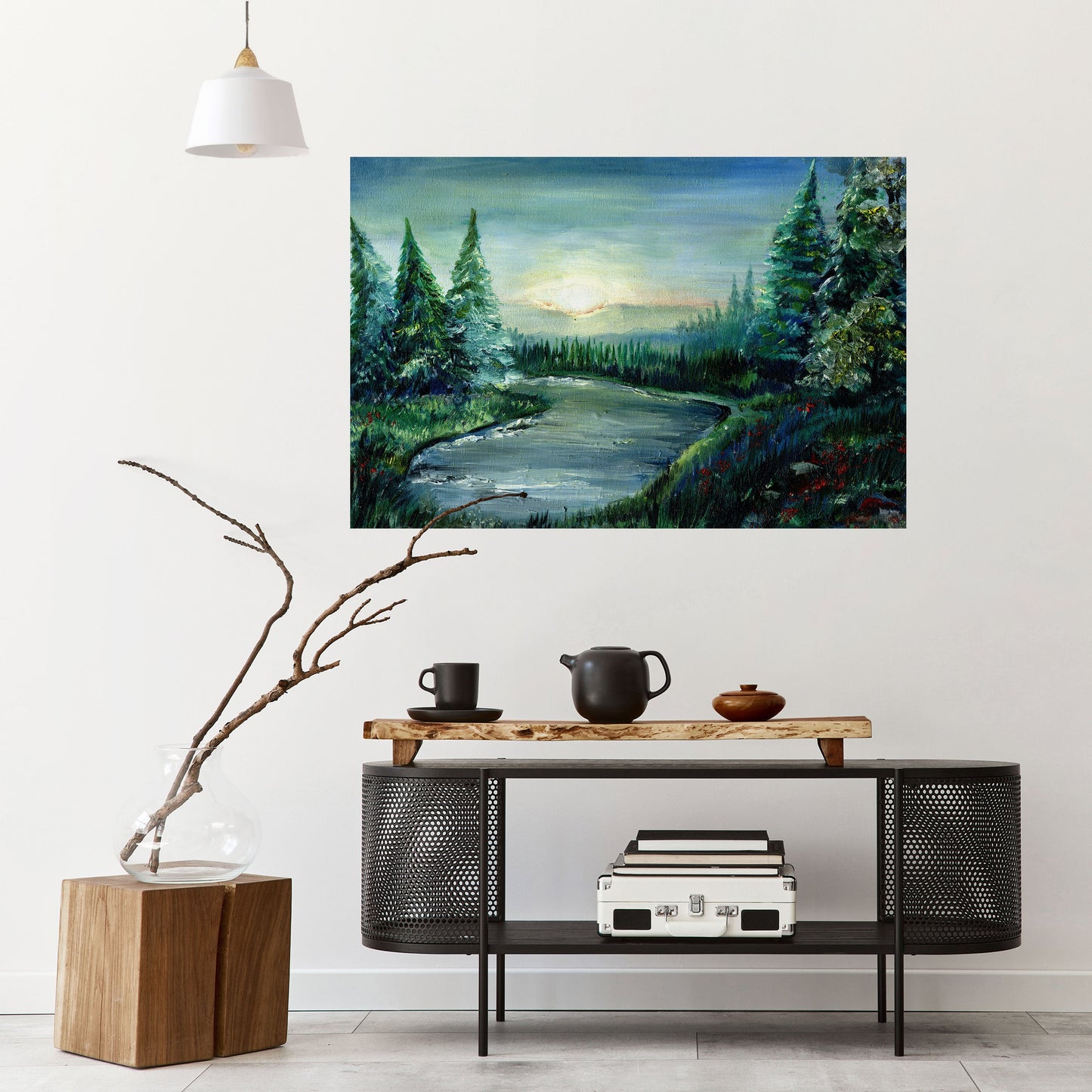 Poster orizzontale staccabile e attaccabile TRAMONTO NELLA FORESTA