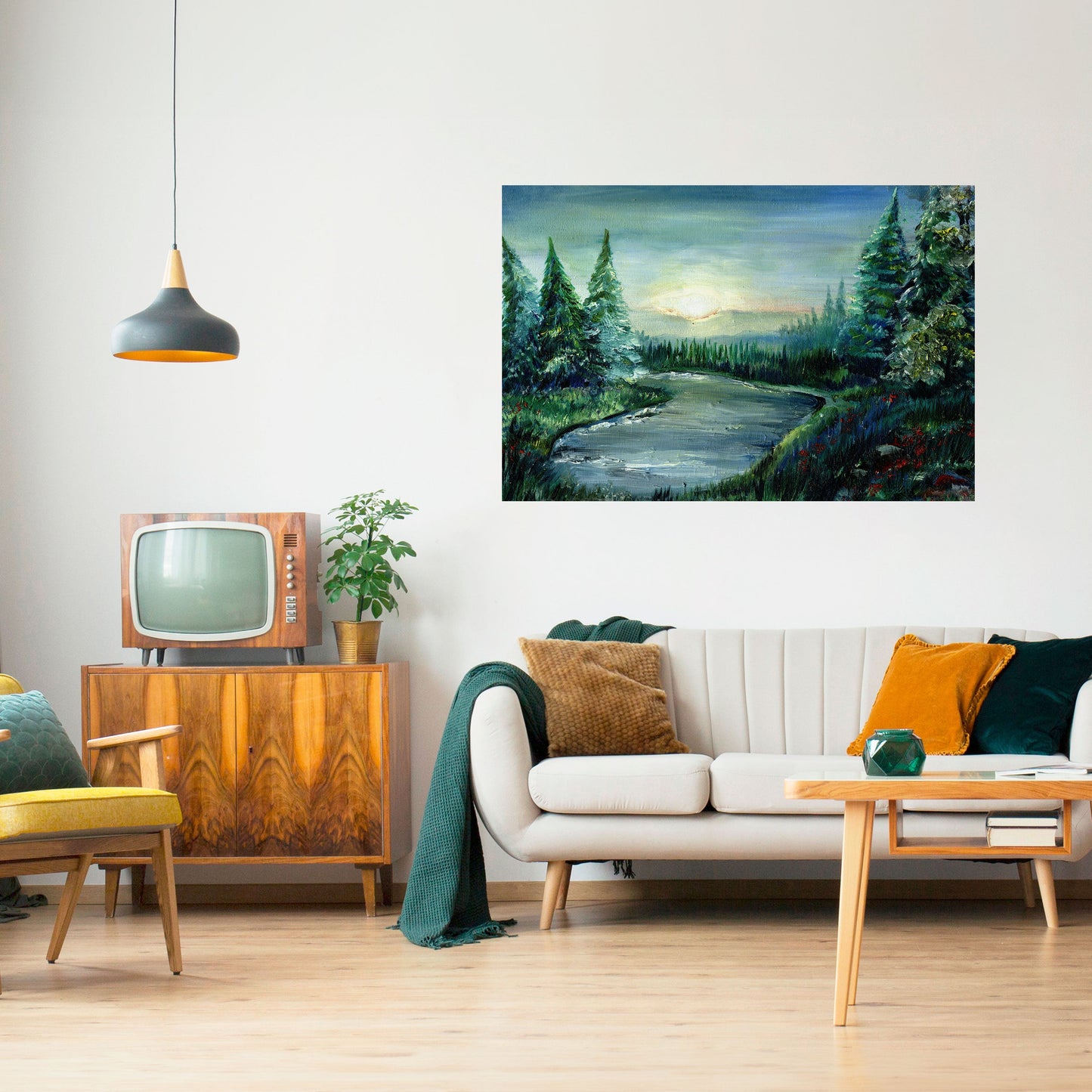 Poster orizzontale staccabile e attaccabile TRAMONTO NELLA FORESTA