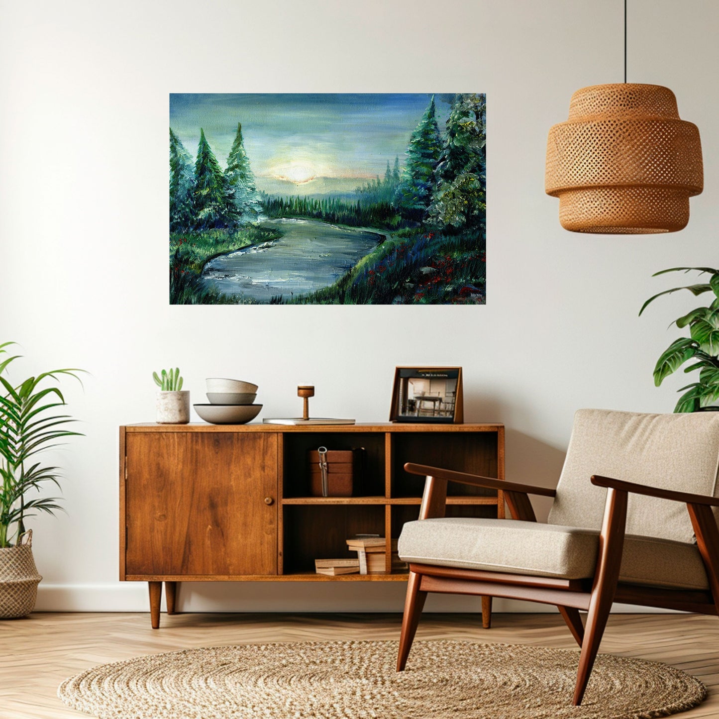 Poster orizzontale staccabile e attaccabile TRAMONTO NELLA FORESTA