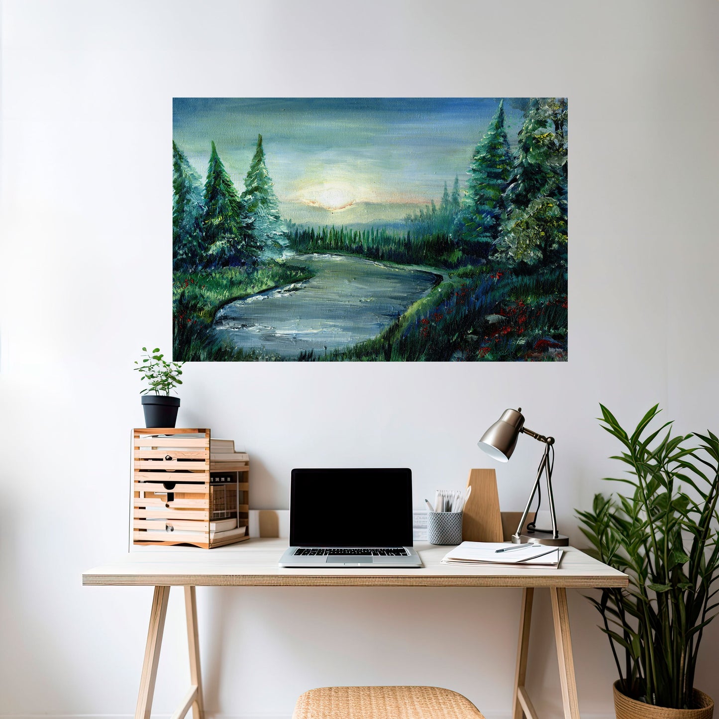 Poster orizzontale staccabile e attaccabile TRAMONTO NELLA FORESTA
