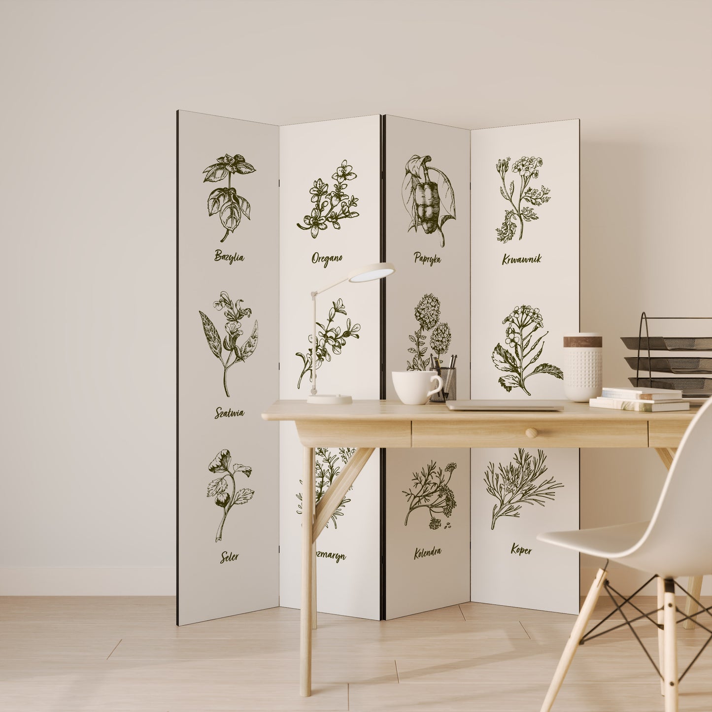 WHISPERS OF WILD HERBS Divisorio decorativo per ambienti a 4 pannelli