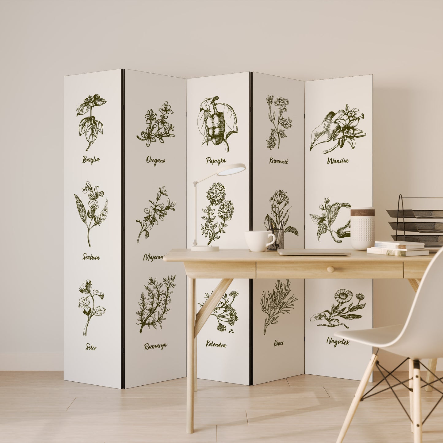 WHISPERS OF WILD HERBS - Divisorio decorativo per ambienti a 5 pannelli