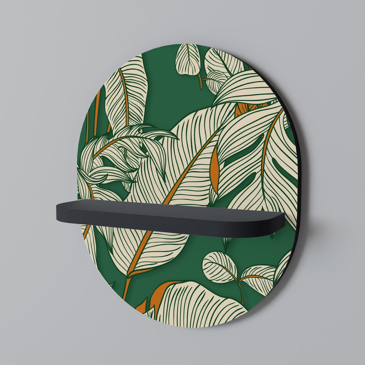 VERDANT PLEASURES Oval Art Shelf In Black Finish