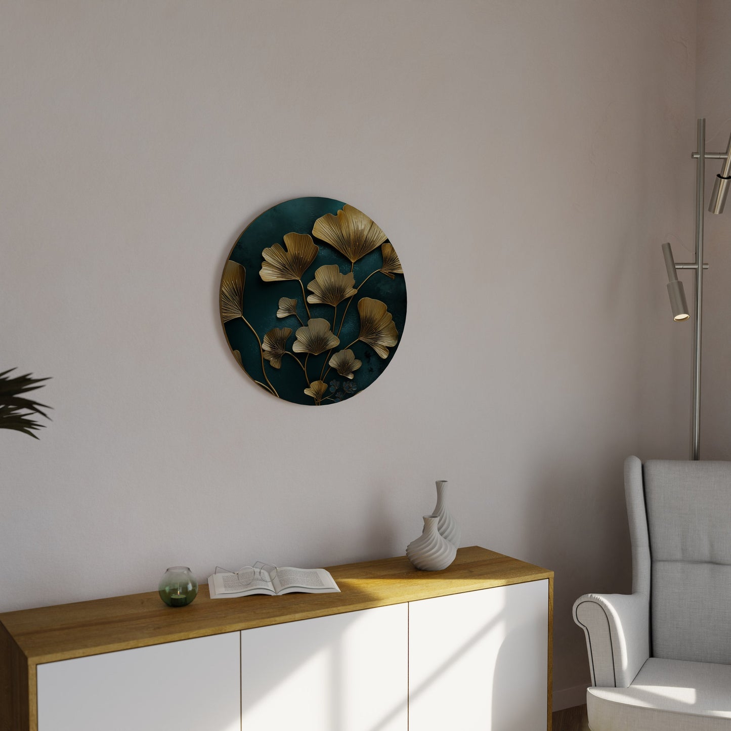 GOLDEN FLORA FANTASY Round Wall Art
