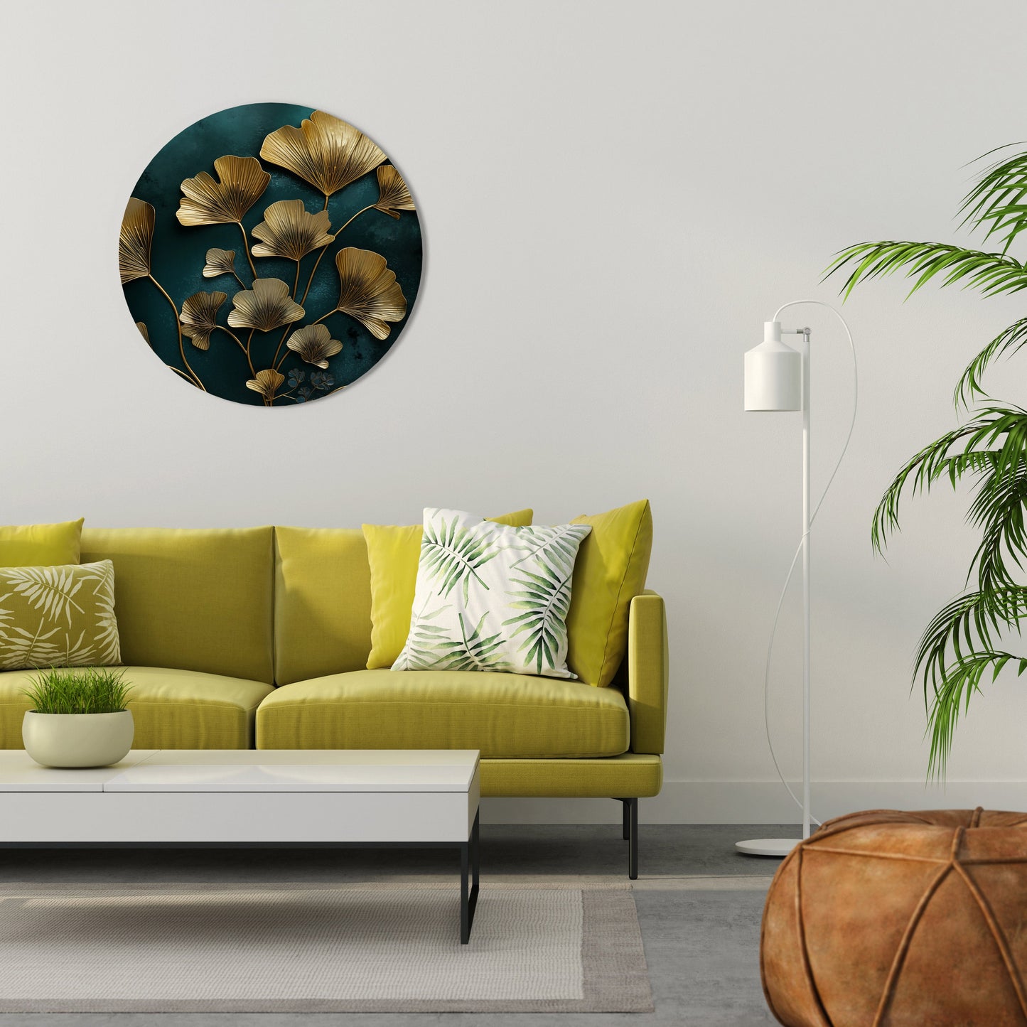 GOLDEN FLORA FANTASY Round Wall Art