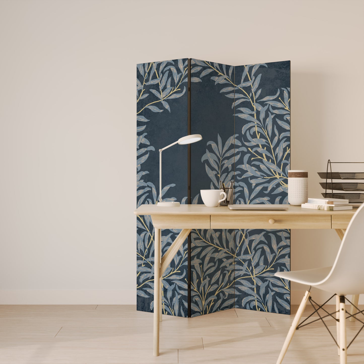 Divisorio decorativo per ambienti a 3 pannelli BLUE LEAVES
