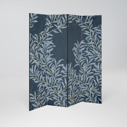 BLUE LEAVES Decorative 4-Panel Room Divider