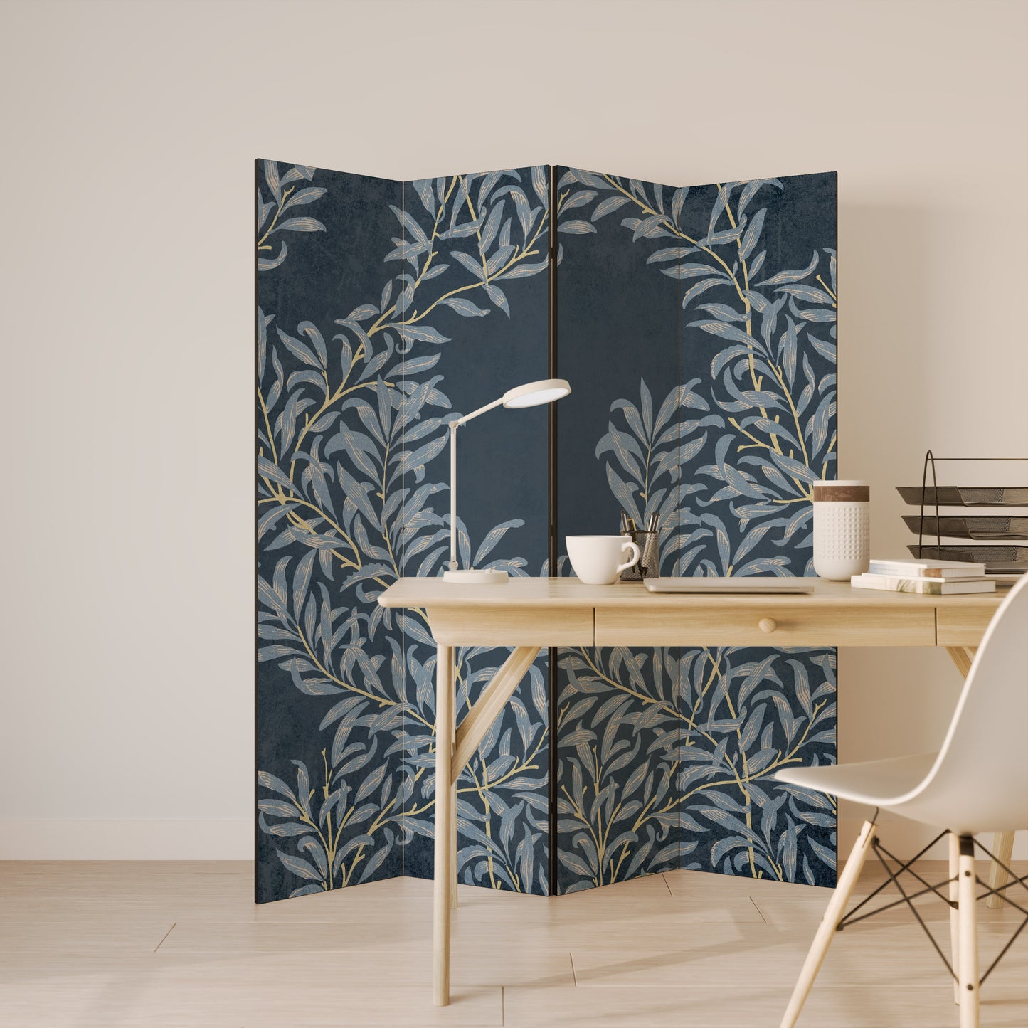 Divisorio decorativo per ambienti a 4 pannelli BLUE LEAVES