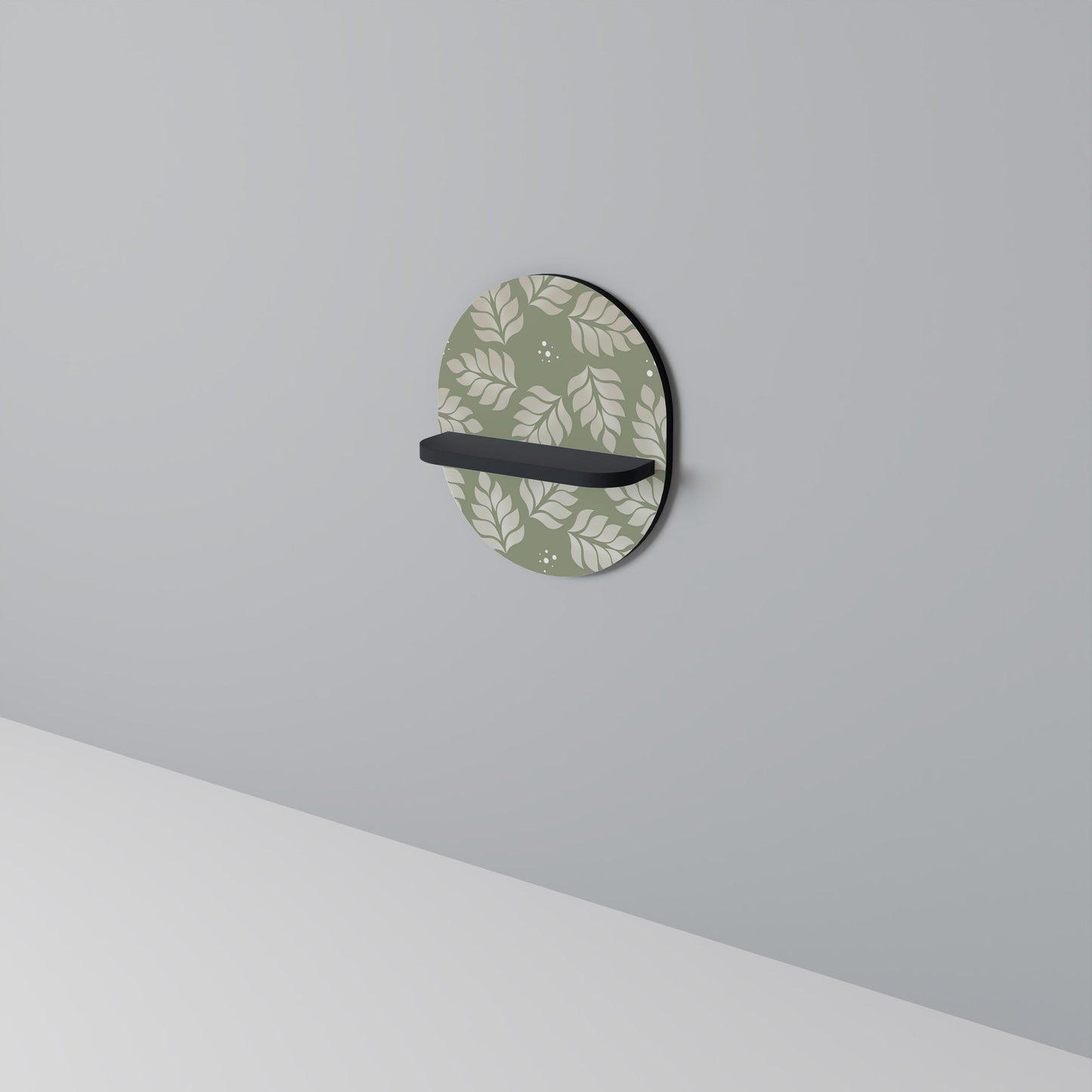 LEAVES ON GREEN Oval Art Shelf In Black Finish