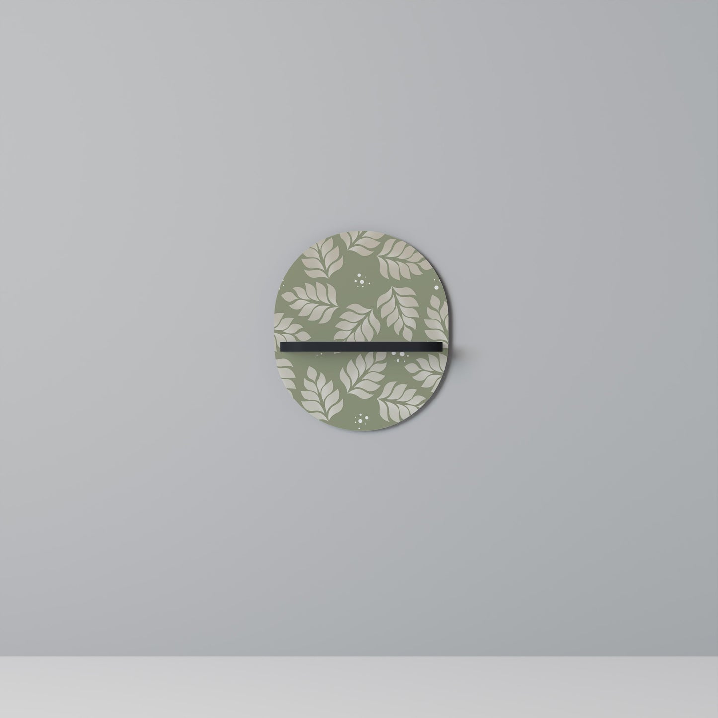 LEAVES ON GREEN Oval Art Shelf In Black Finish
