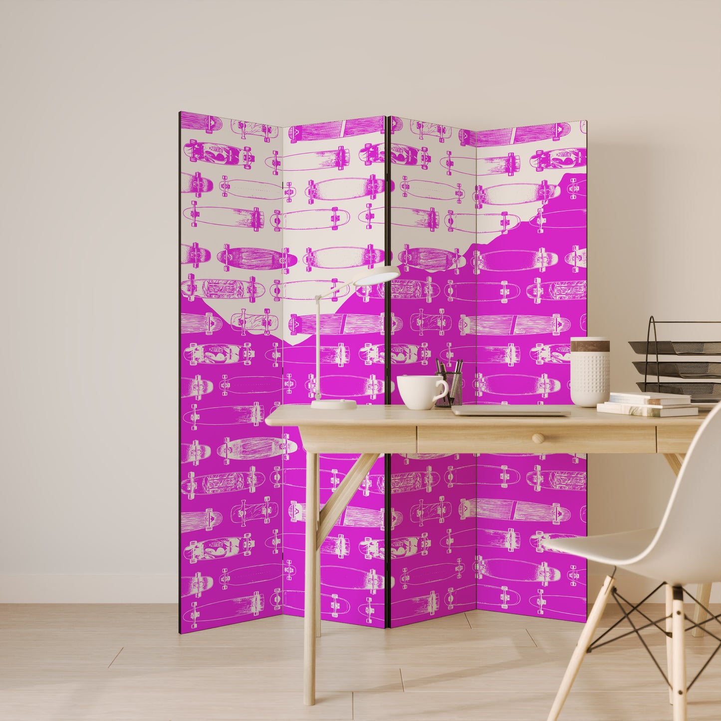 Divisorio decorativo per ambienti a 4 pannelli SKATEBOARD MAGENTA