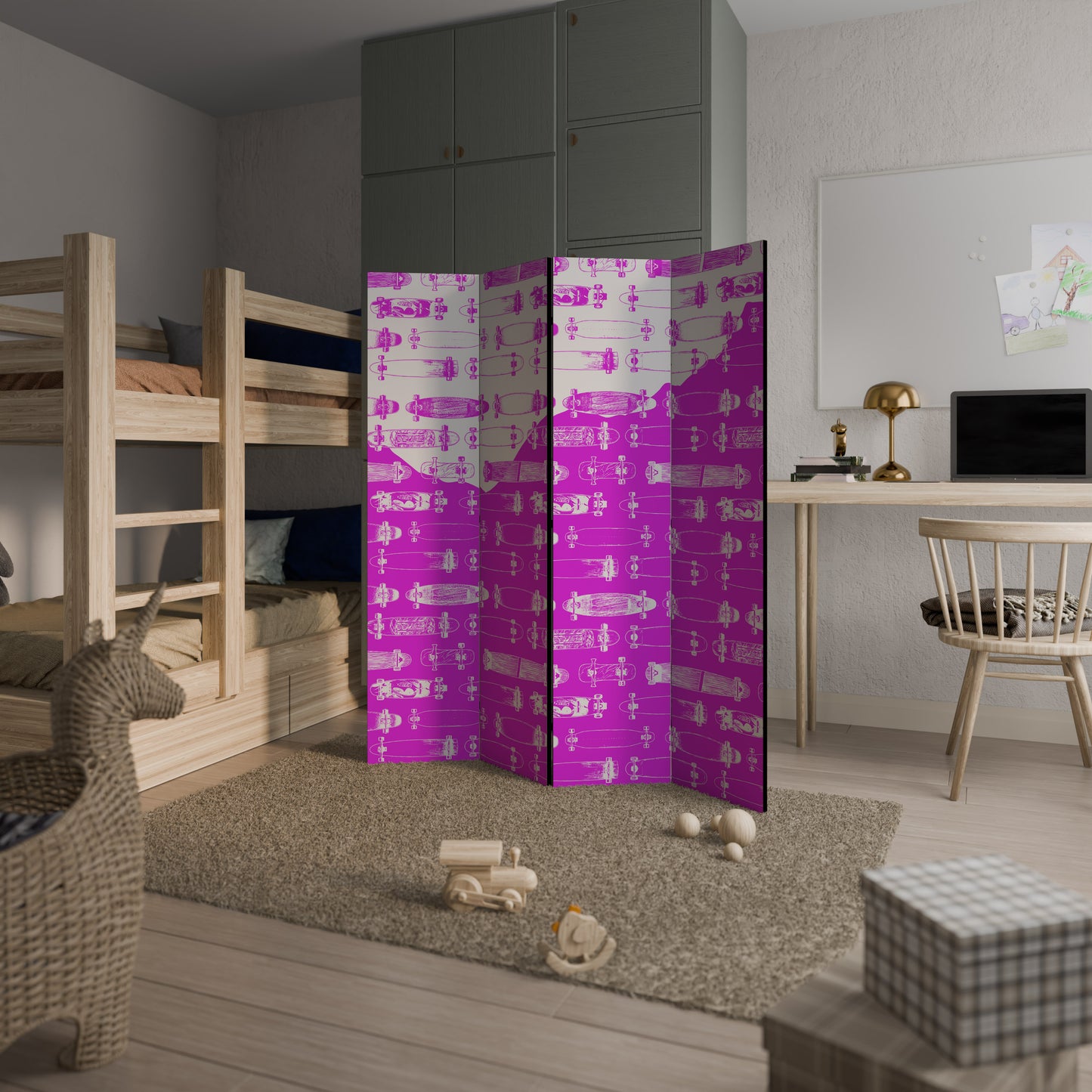 Divisorio decorativo per ambienti a 4 pannelli SKATEBOARD MAGENTA