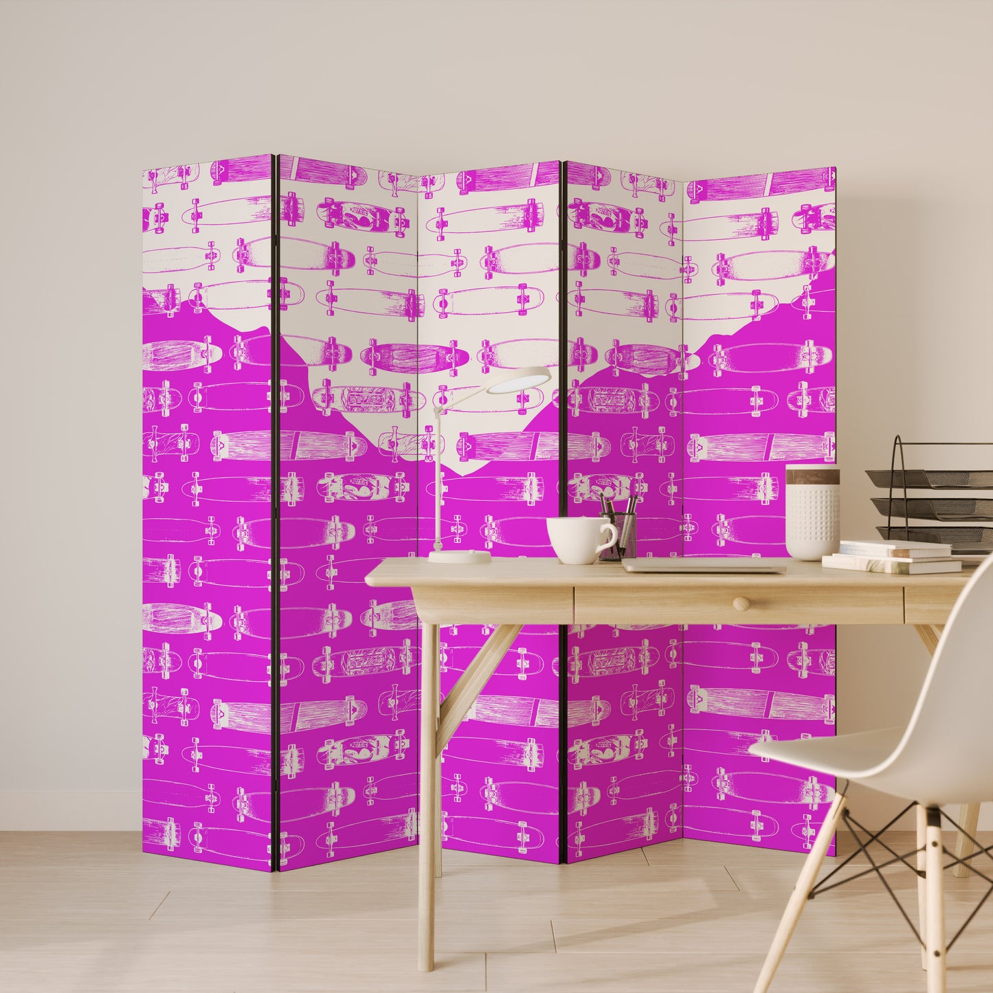 Divisorio decorativo per ambienti a 5 pannelli SKATEBOARD MAGENTA