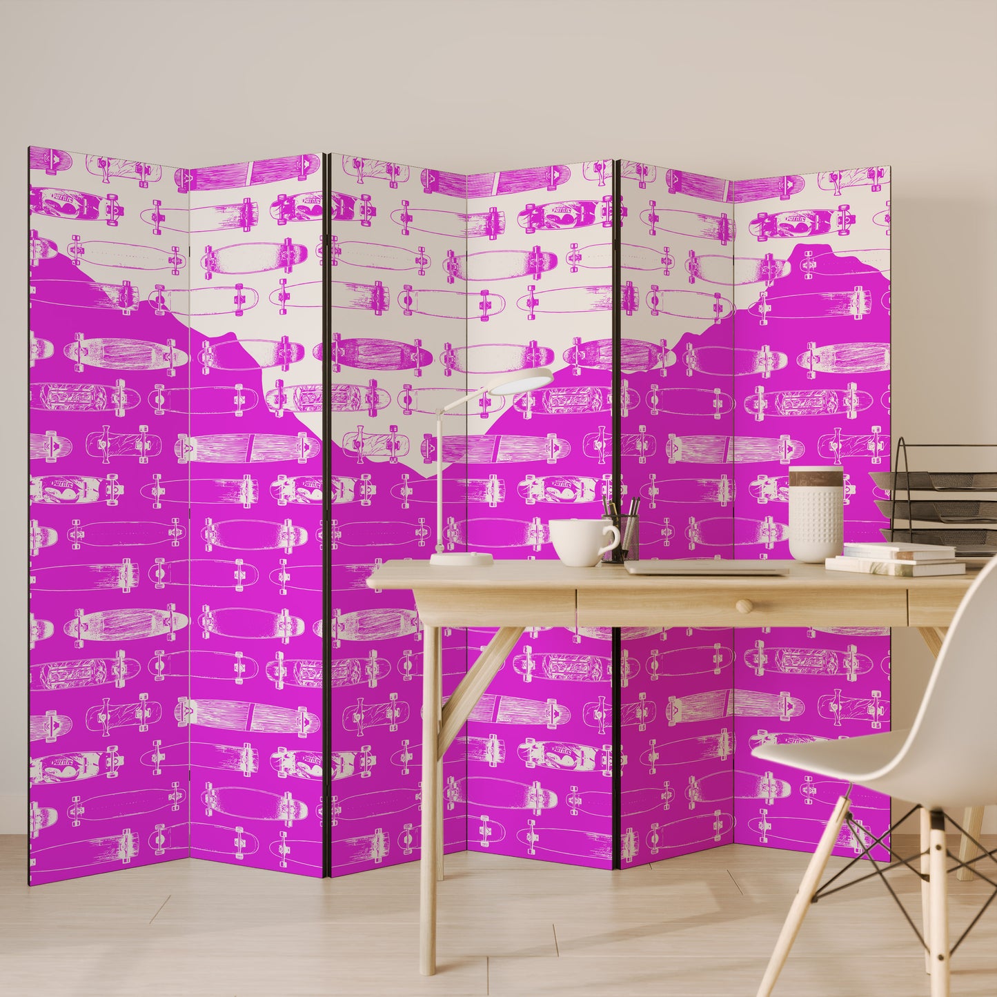 SKATEBOARD MAGENTA Divisorio decorativo per ambienti a 6 pannelli