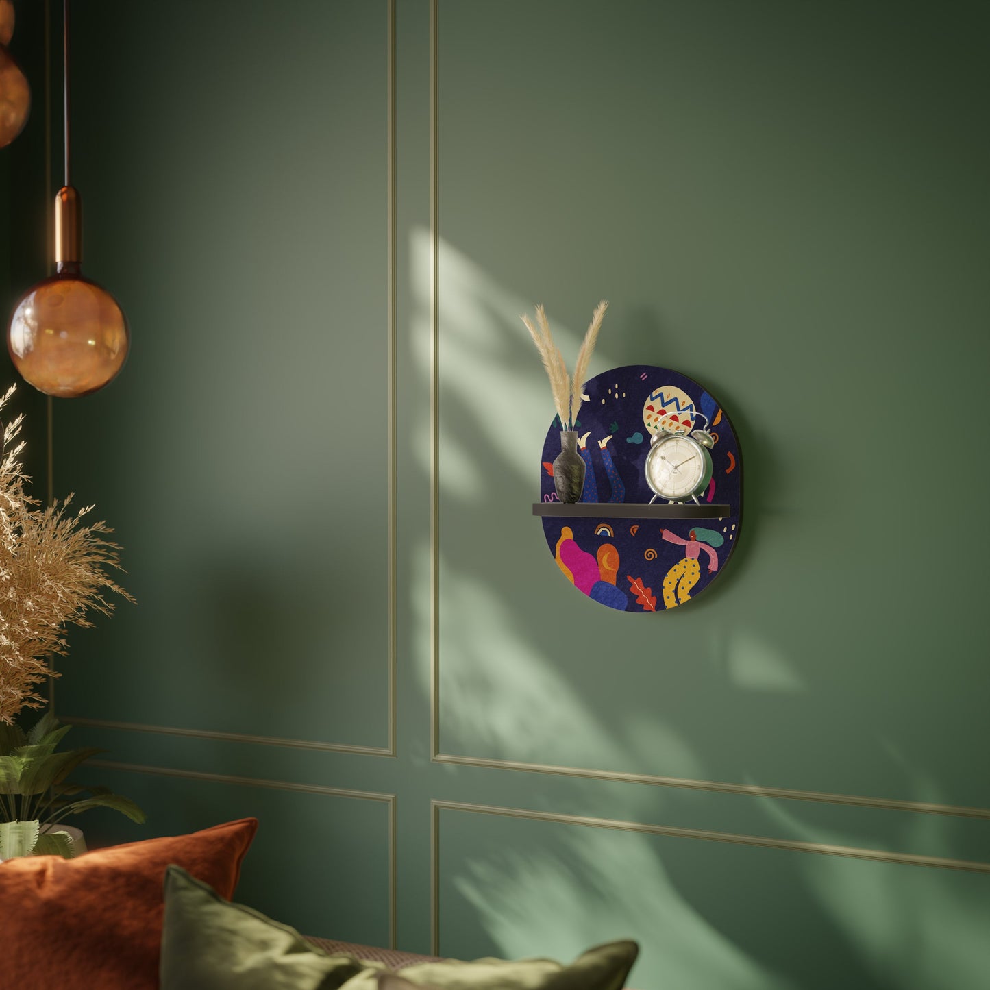 FESTIVE PLEASURES Oval Art Shelf In Black Finish