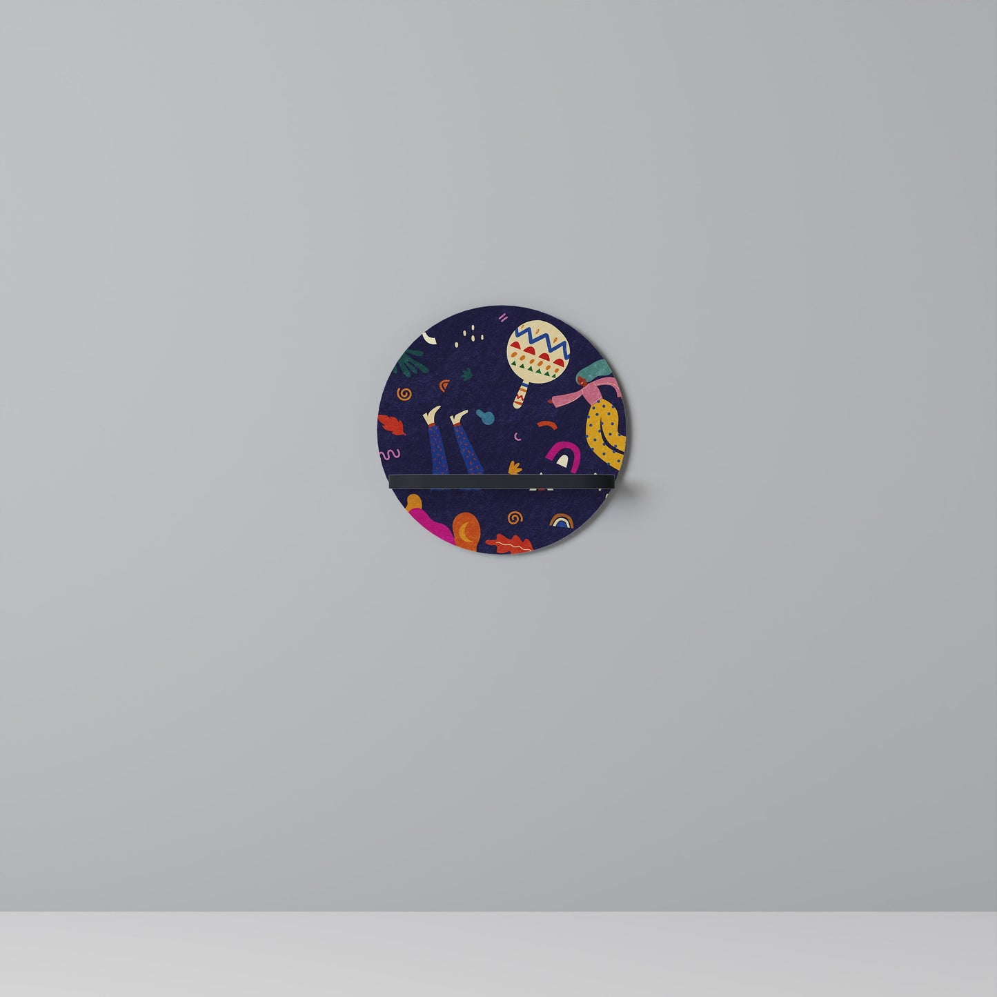 FESTIVE PLEASURES Round Art Shelf In Black Finish