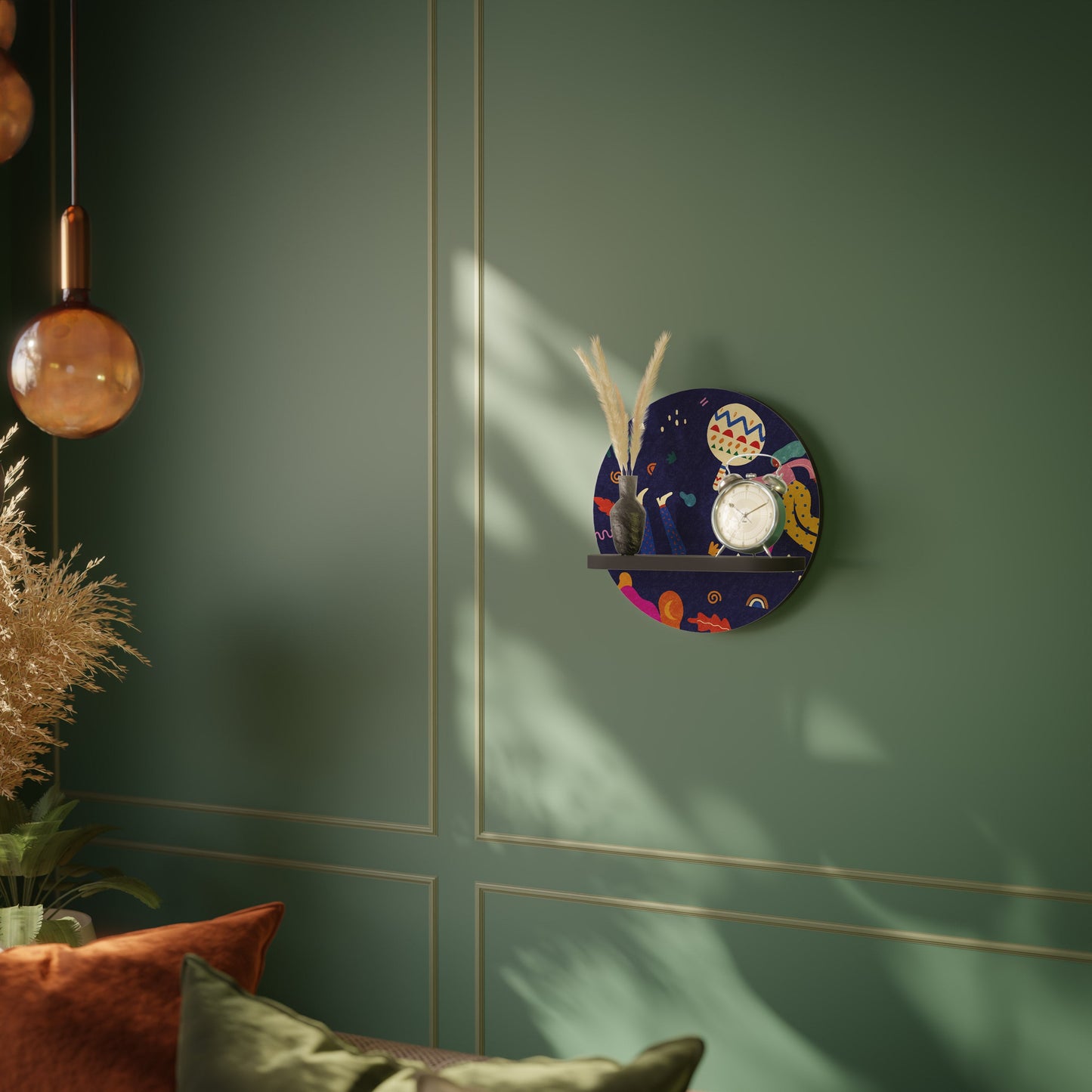 FESTIVE PLEASURES Round Art Shelf In Black Finish
