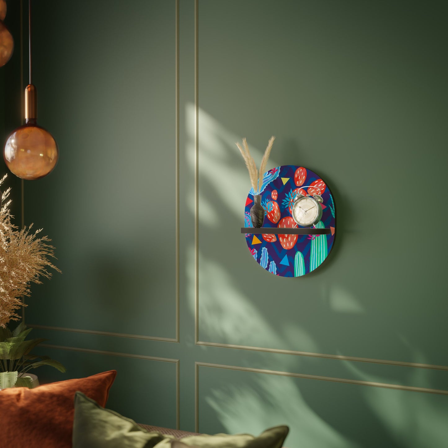 CACTUS VIBES Oval Art Shelf In Black Finish