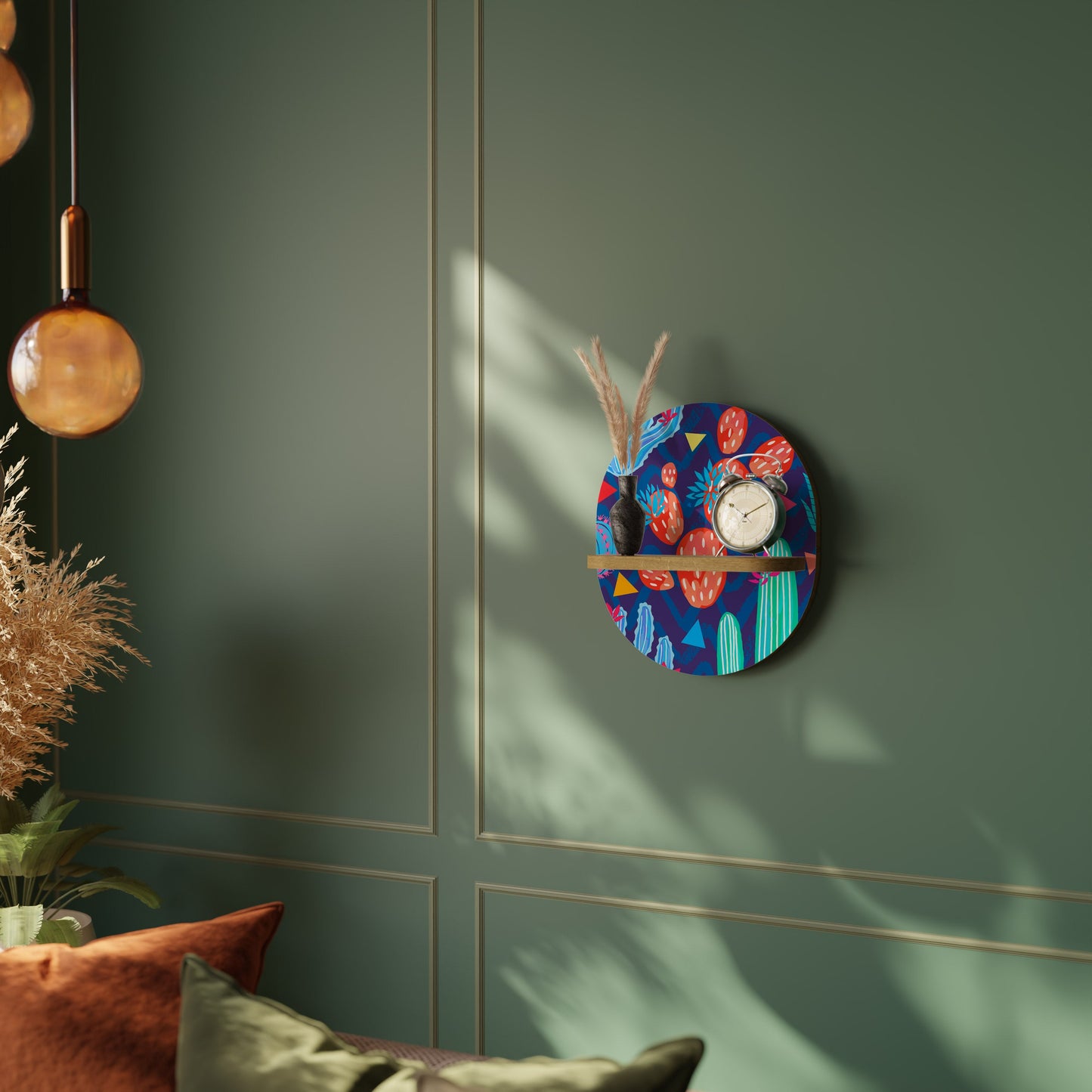 CACTUS VIBES Mensola ovale per opere d'arte in effetto rovere