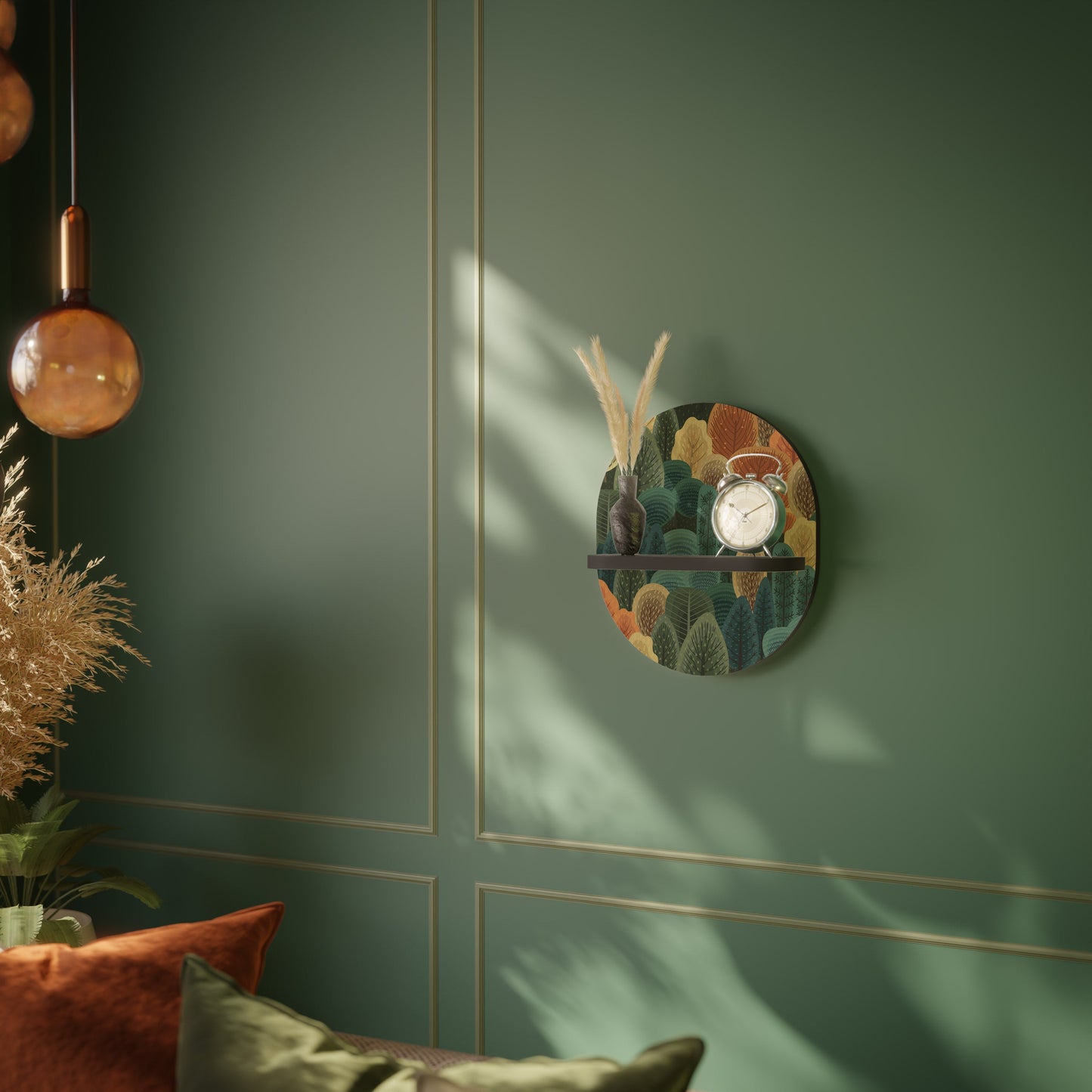 AUTUMN KALEIDOSCOPE Oval Art Shelf In Black Finish