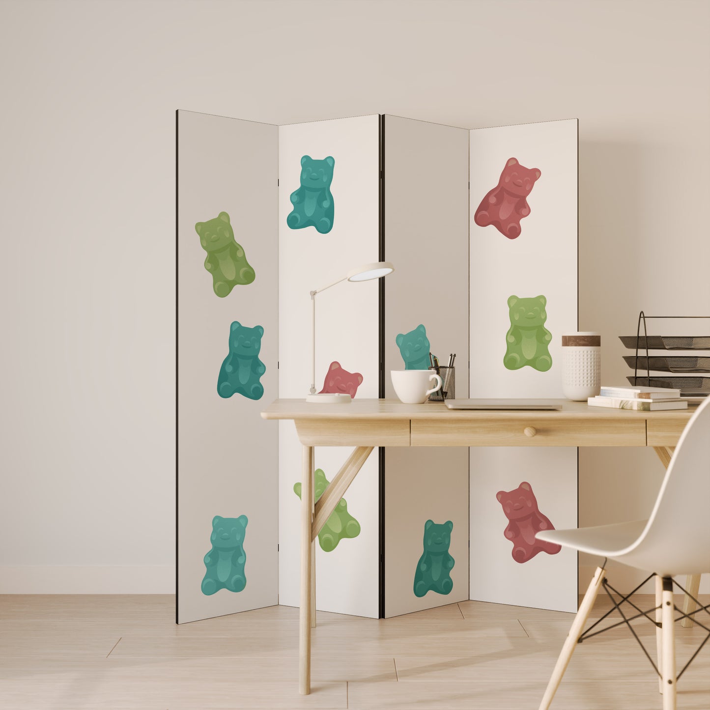 Divisorio decorativo per ambienti a 4 pannelli GUMMY BEARS