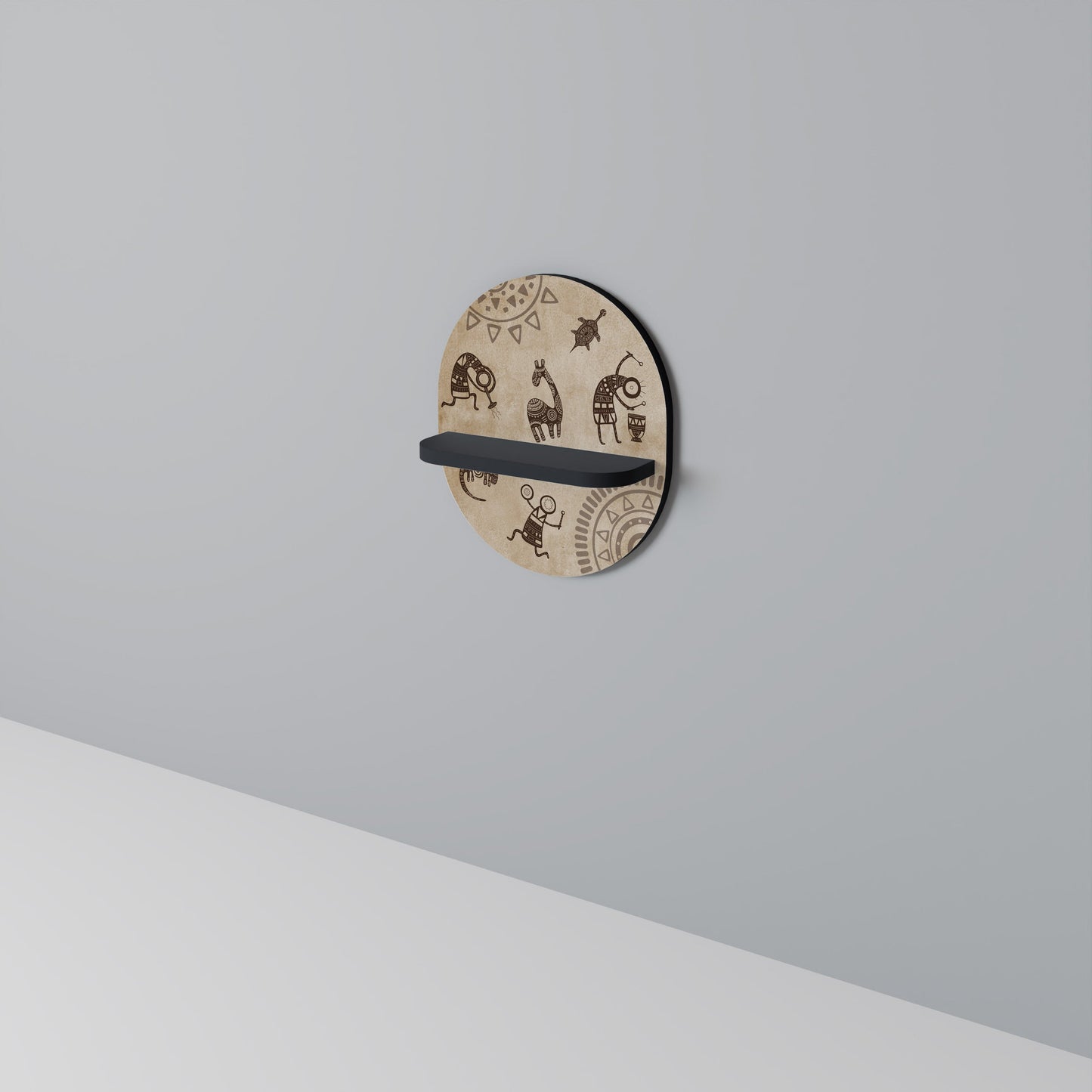AFRICAN STYLE Oval Art Shelf In Black Finish