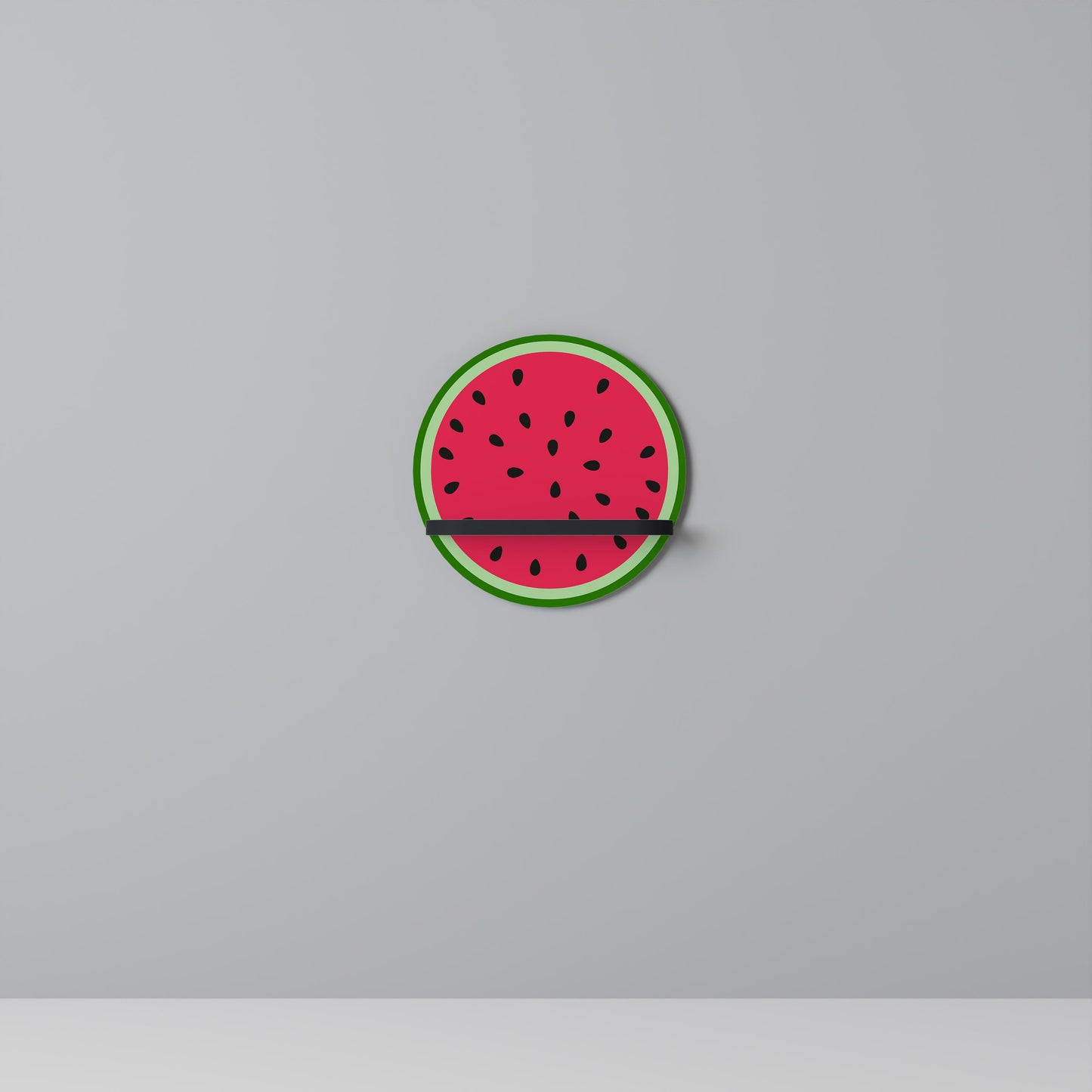 MATURE WATERMELON Round Art Shelf In Black Finish