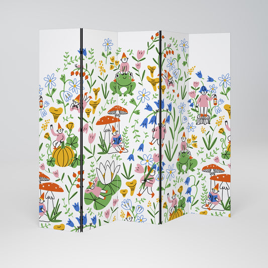 GARDEN GNOMES Decorative 5-Panel Room Divider