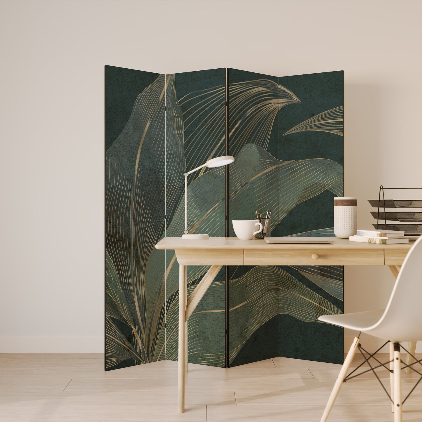 Divisorio decorativo per ambienti a 4 pannelli ROYAL GREEN