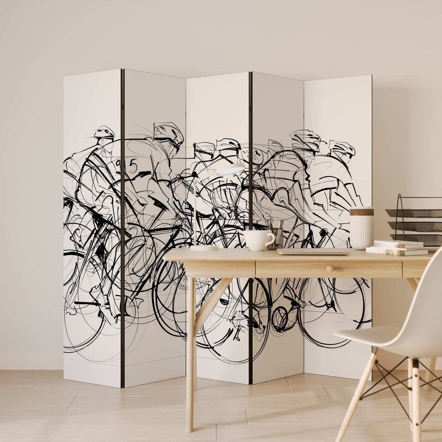 COMPETIZIONE CICLISMO Divisorio decorativo a 5 pannelli