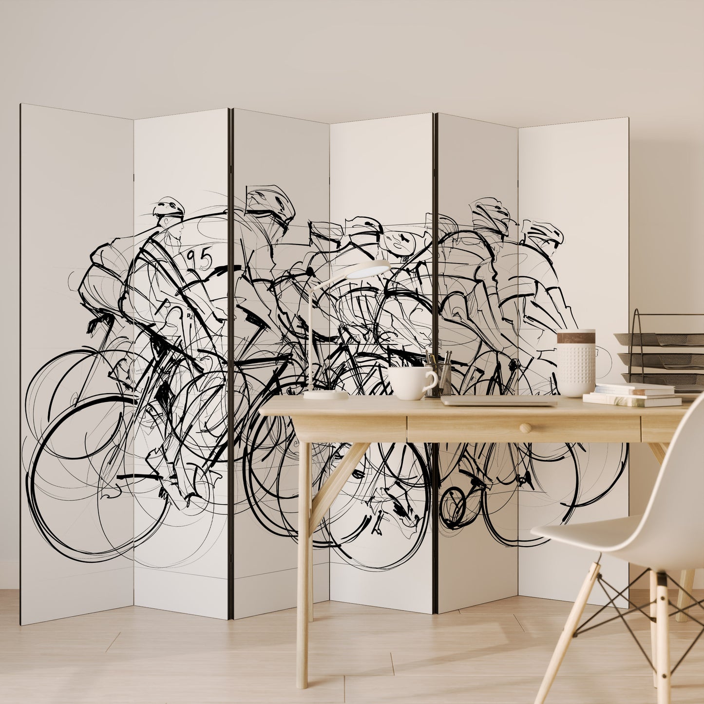 COMPETIZIONE CICLISMO Divisorio decorativo a 6 pannelli