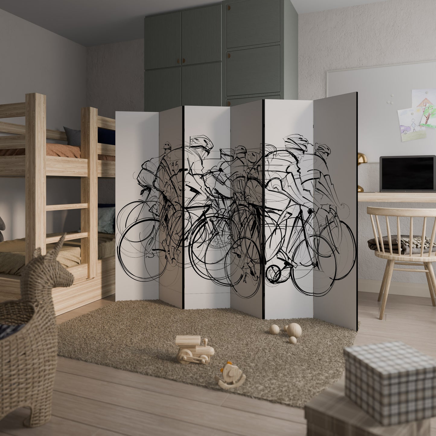 COMPETIZIONE CICLISMO Divisorio decorativo a 6 pannelli