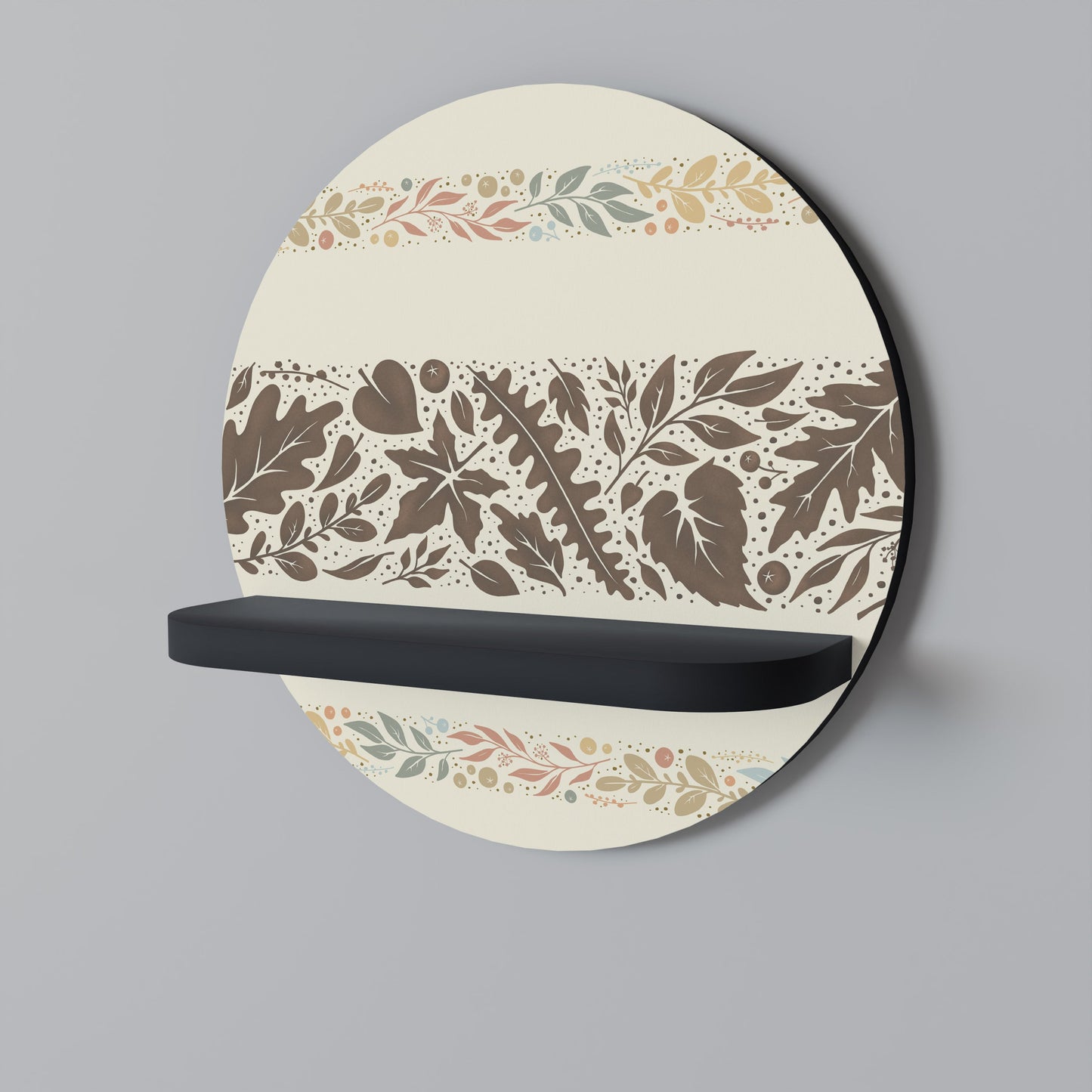 FOLIAGE ROWS Round Art Shelf In Black Finish