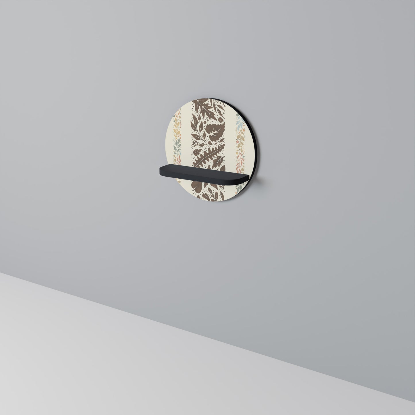 FOLIAGE TALES Round Art Shelf In Black Finish
