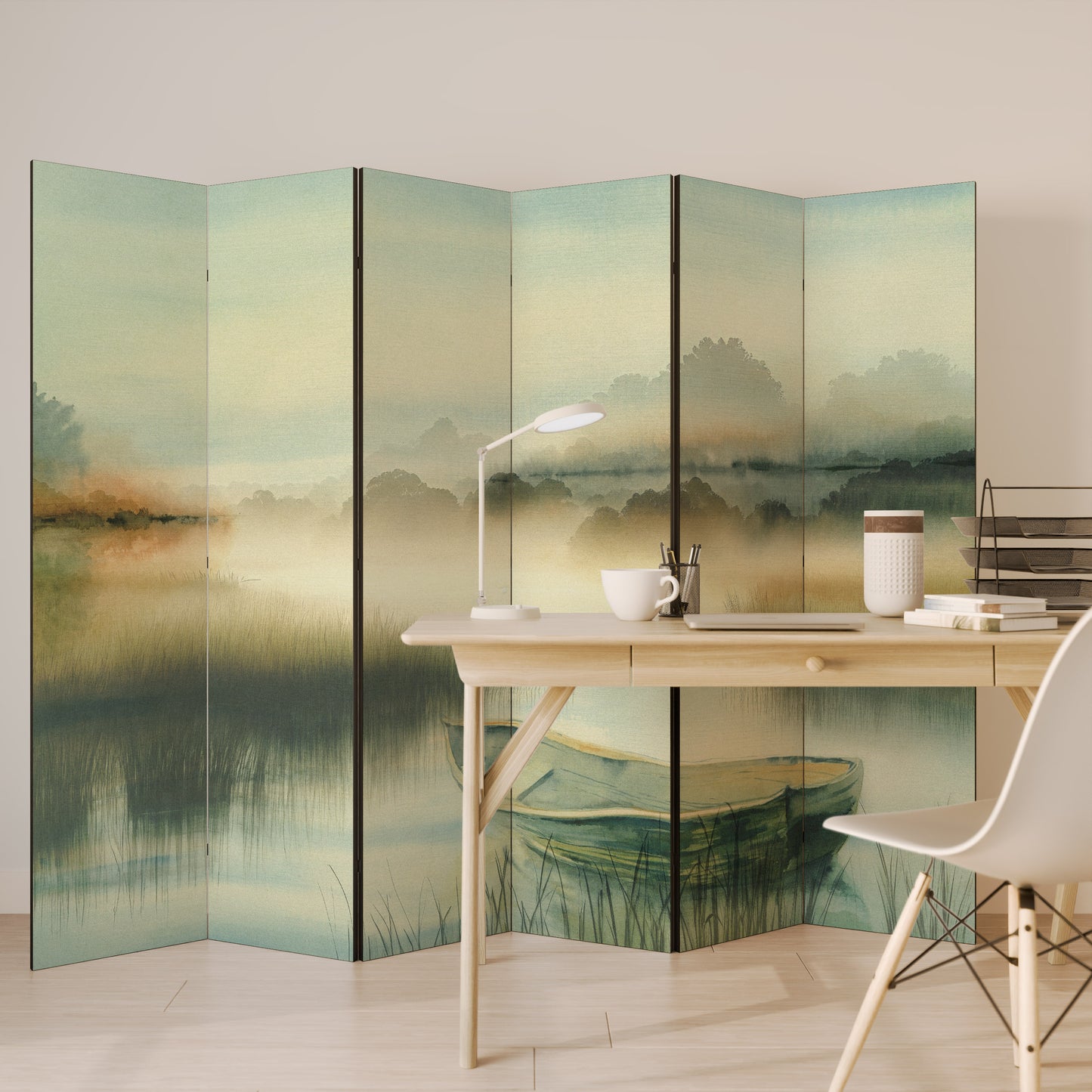 MORNING BY THE LAKE Divisorio decorativo per ambienti a 6 pannelli