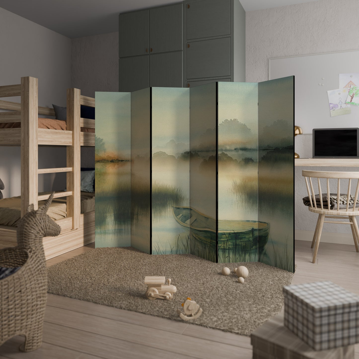 MORNING BY THE LAKE Divisorio decorativo per ambienti a 6 pannelli