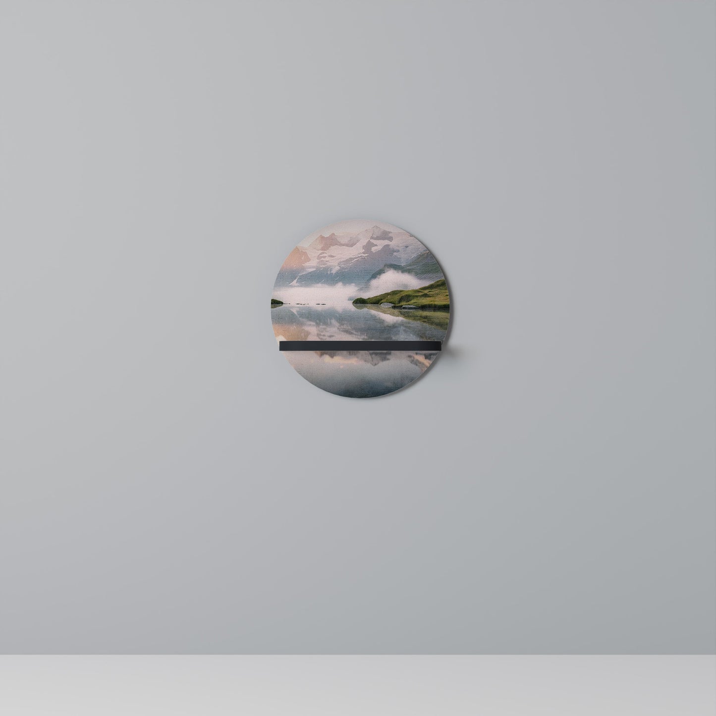 FOGGY HORIZON Round Art Shelf In Black Finish