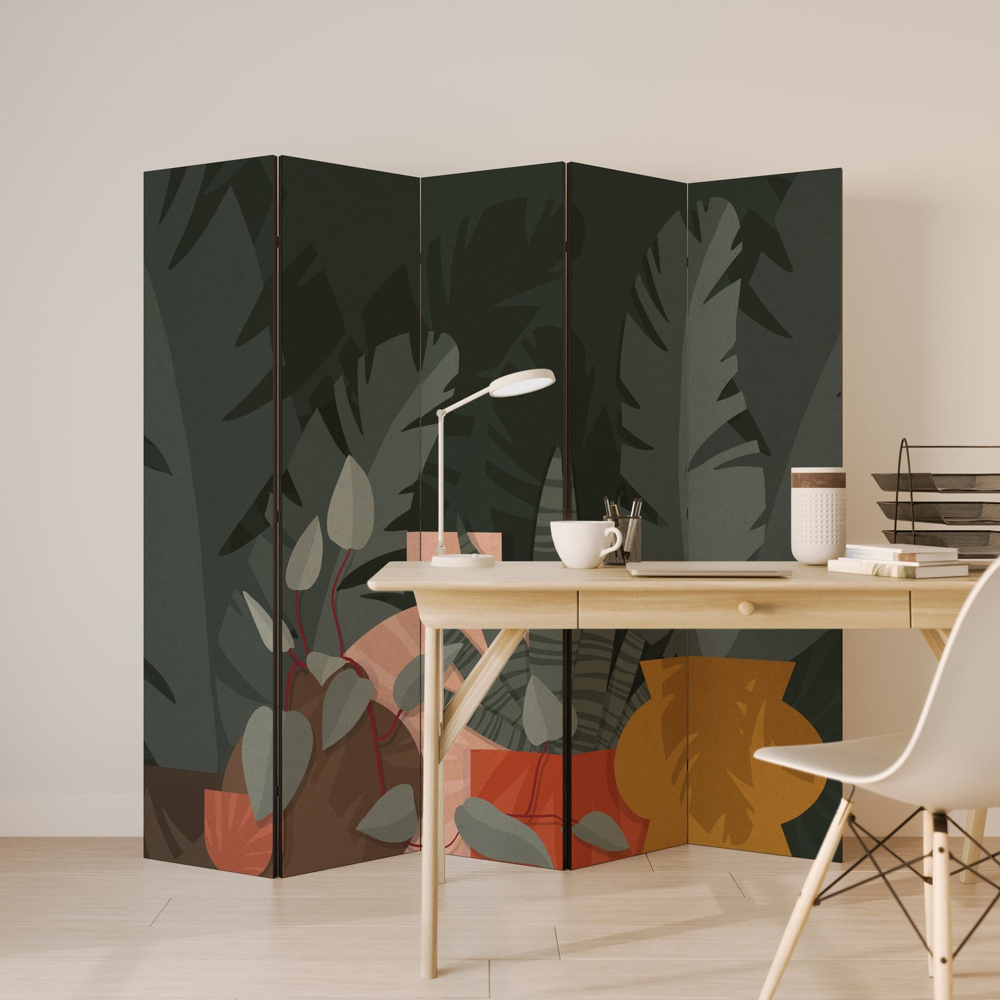 COMPOSIZIONE TROPICALE Divisorio decorativo per ambienti a 5 pannelli