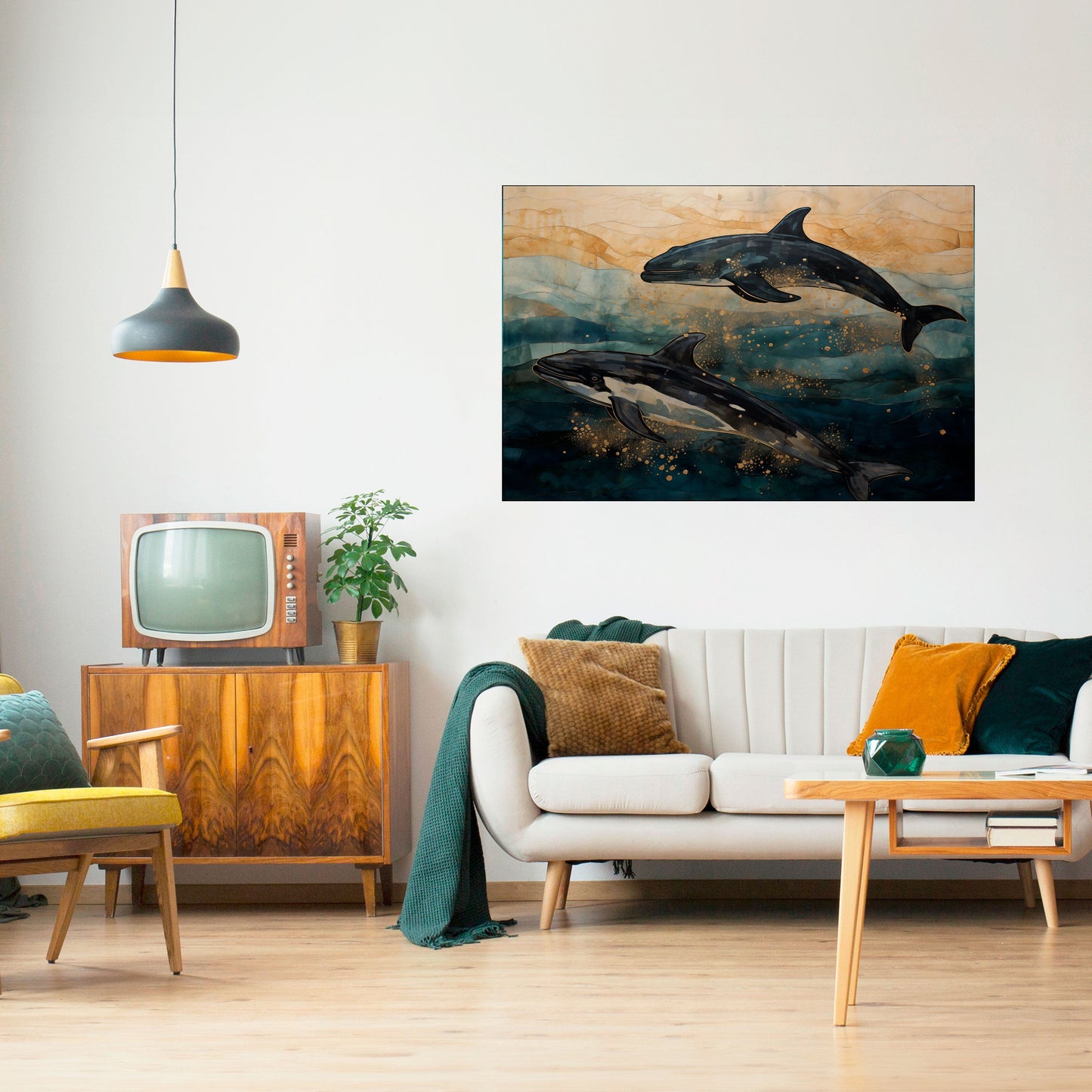 GOLDEN WAVES Poster orizzontale staccabile e attaccabile