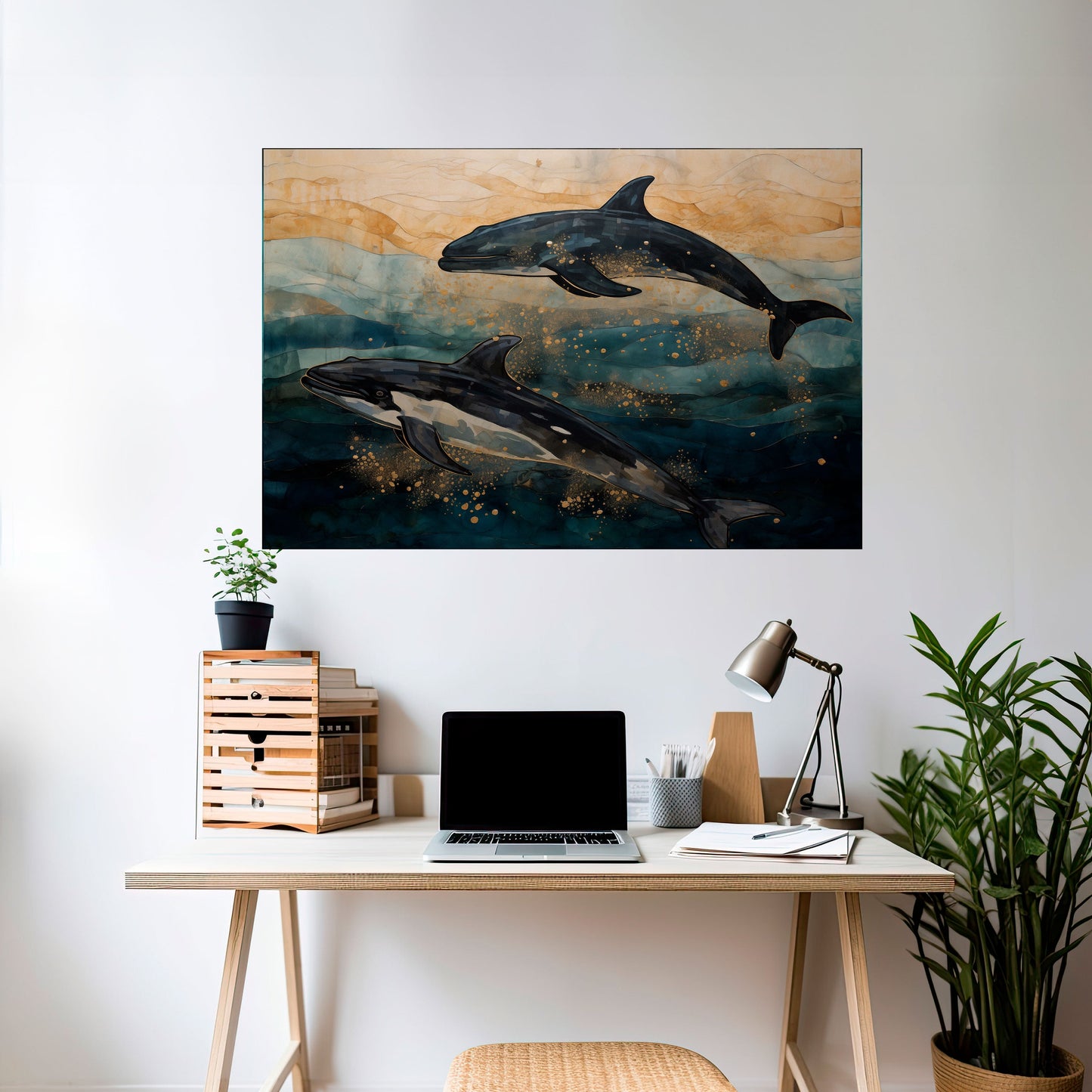 GOLDEN WAVES Poster orizzontale staccabile e attaccabile