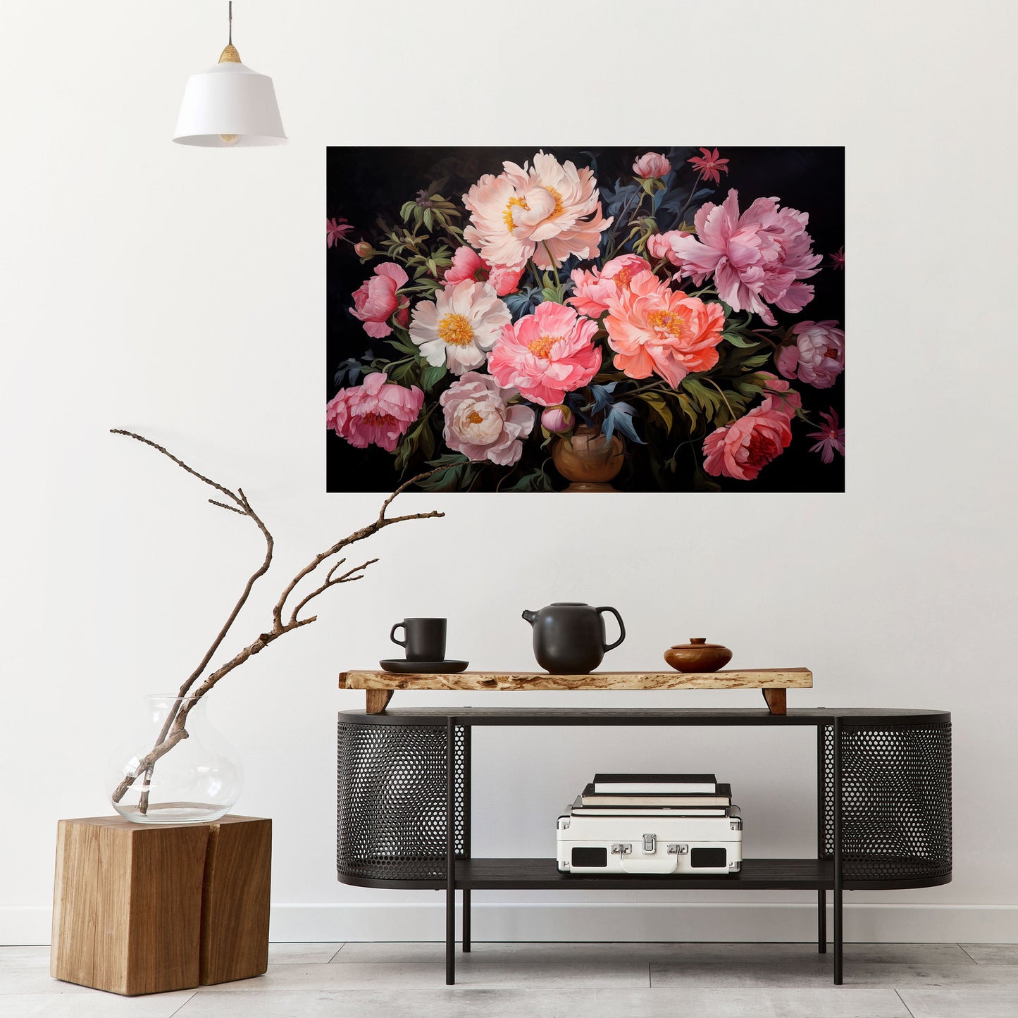 PEONIE IN FIORE Poster orizzontale staccabile e attaccabile