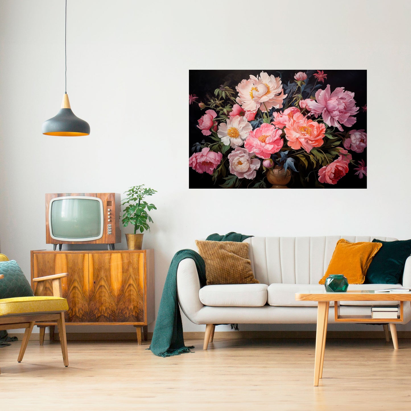 PEONIE IN FIORE Poster orizzontale staccabile e attaccabile