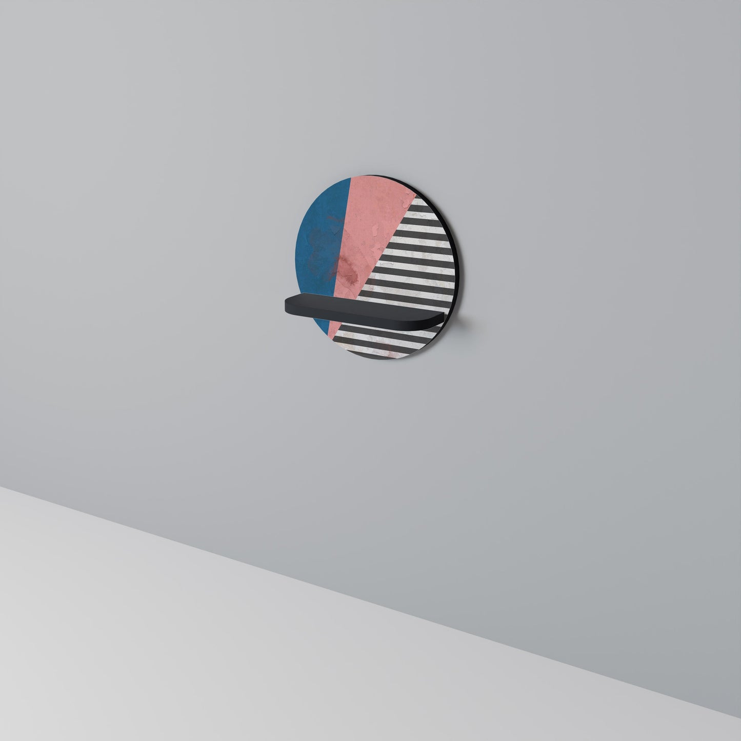 GLAMOROUS STRIPE Round Art Shelf In Black Finish