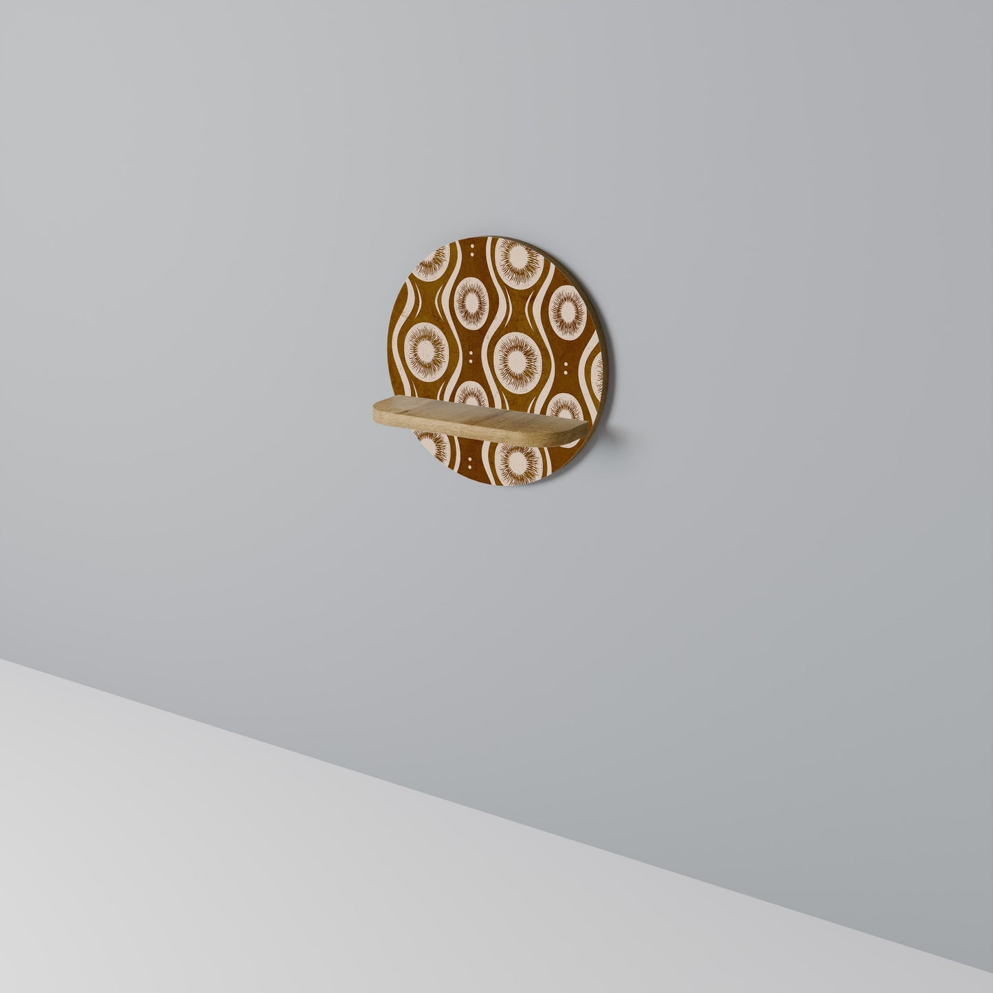 BROWN EYES Round Art Shelf In Oak Effect