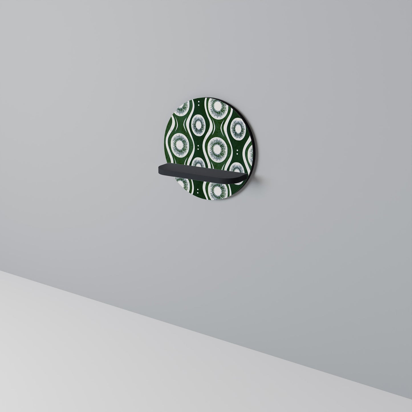 GREEN EYES Round Art Shelf In Black Finish