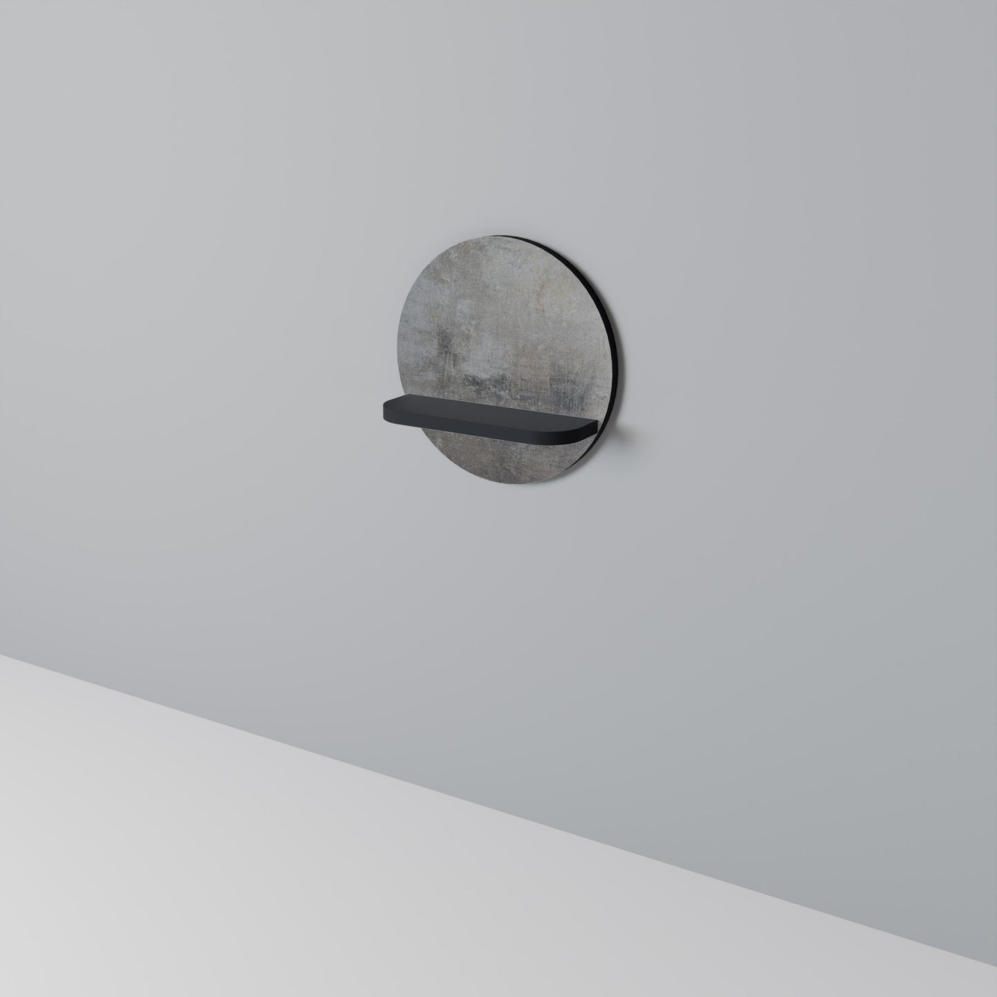 CONCRETE WALL Round Art Shelf In Black Finish